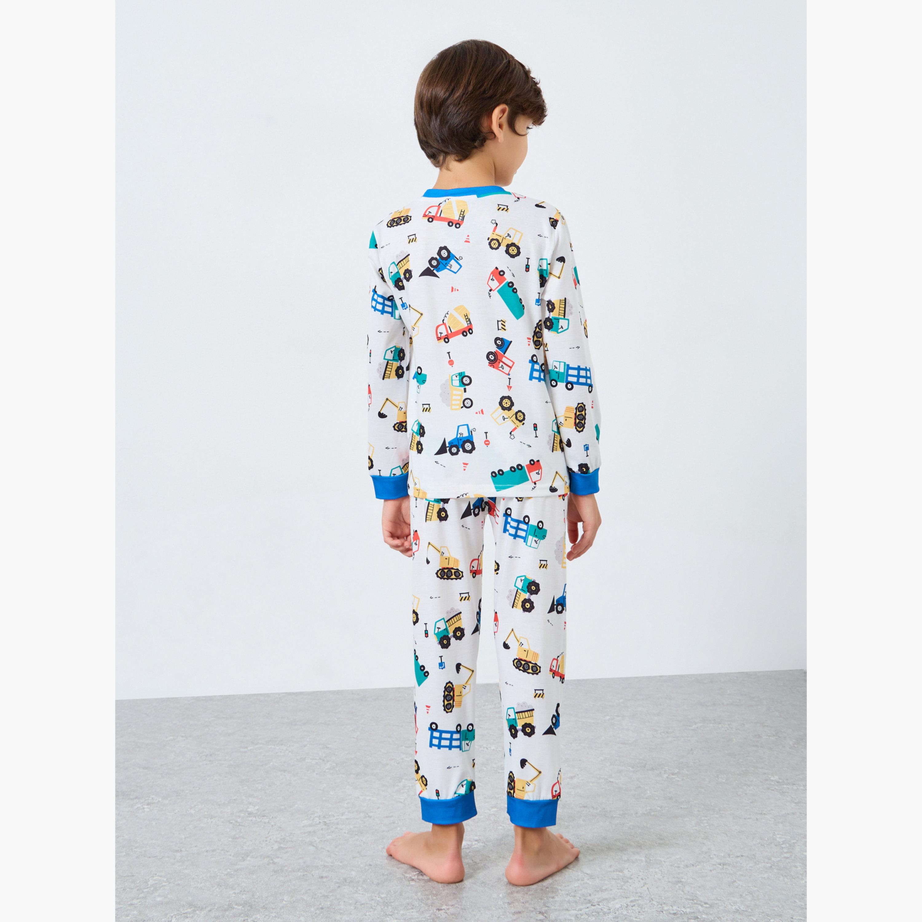 ستايلي - بيجاما تي شيرت بأكمام طويلة مطبوع بالكامل لون اوف وايت-boys-clothing-nightwear-image-5