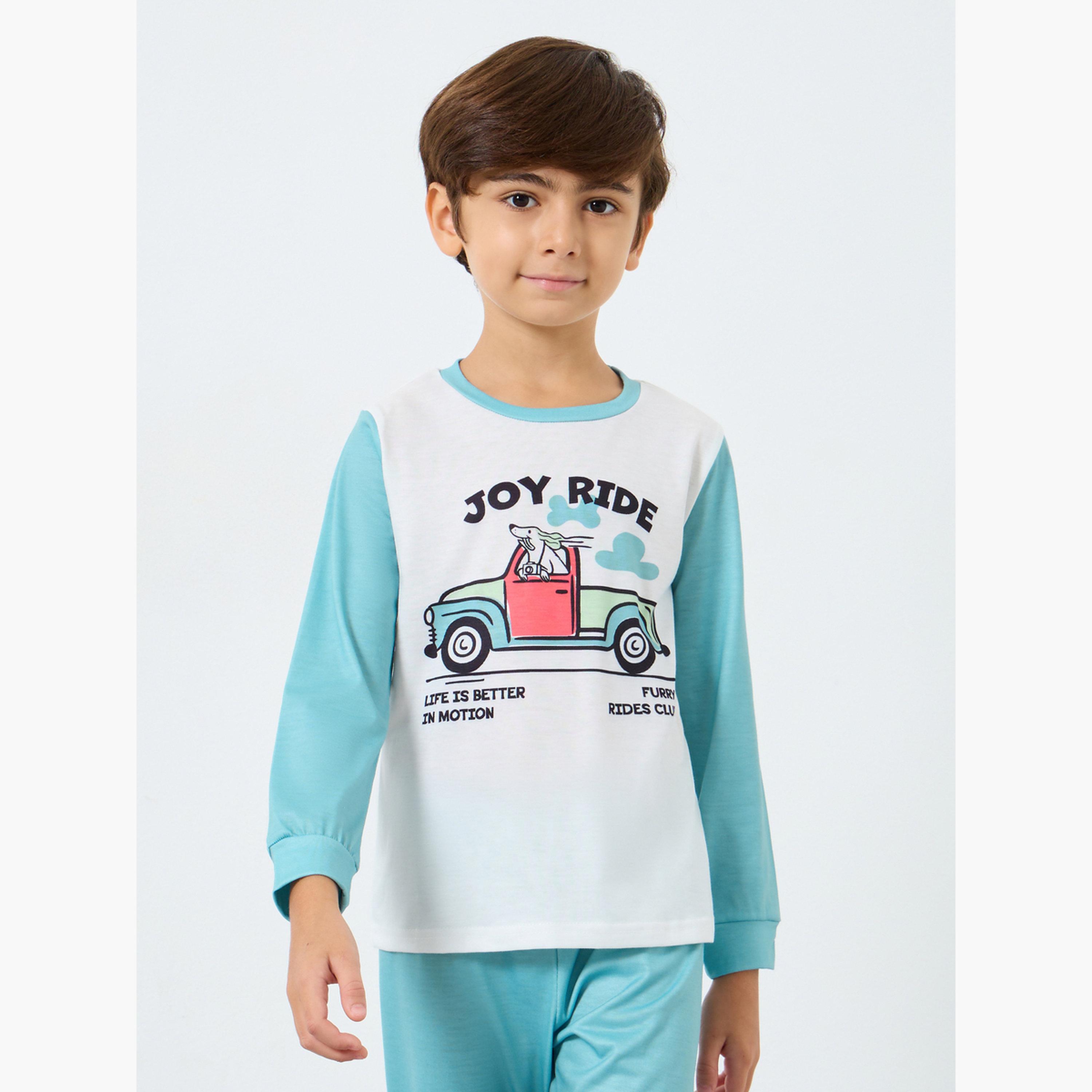 ستايلي - بيجاما تي شيرت بأكمام طويلة بطبعة جرافيكية لون أخضر-boys-clothing-nightwear-image-3
