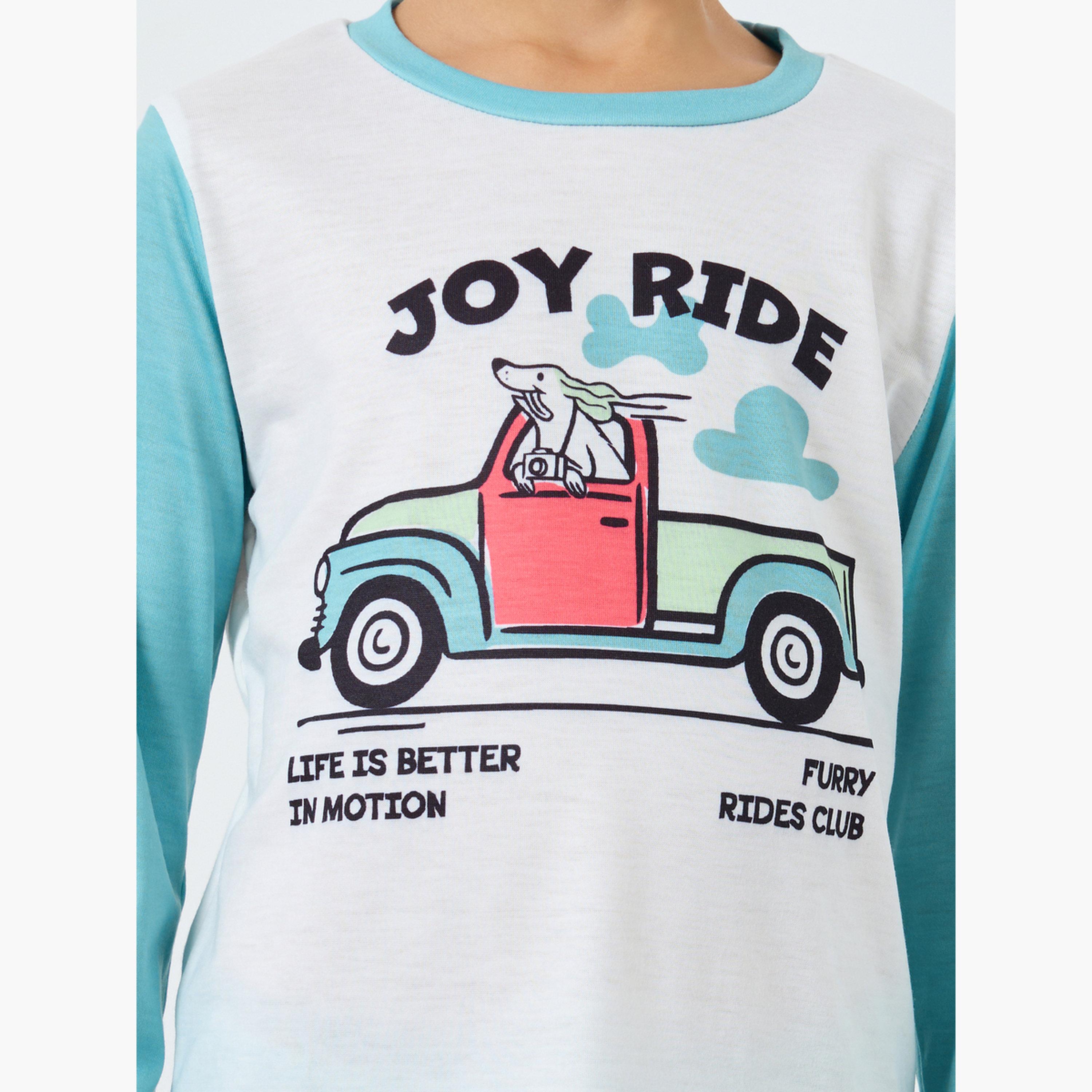 ستايلي - بيجاما تي شيرت بأكمام طويلة بطبعة جرافيكية لون أخضر-boys-clothing-nightwear-image-4