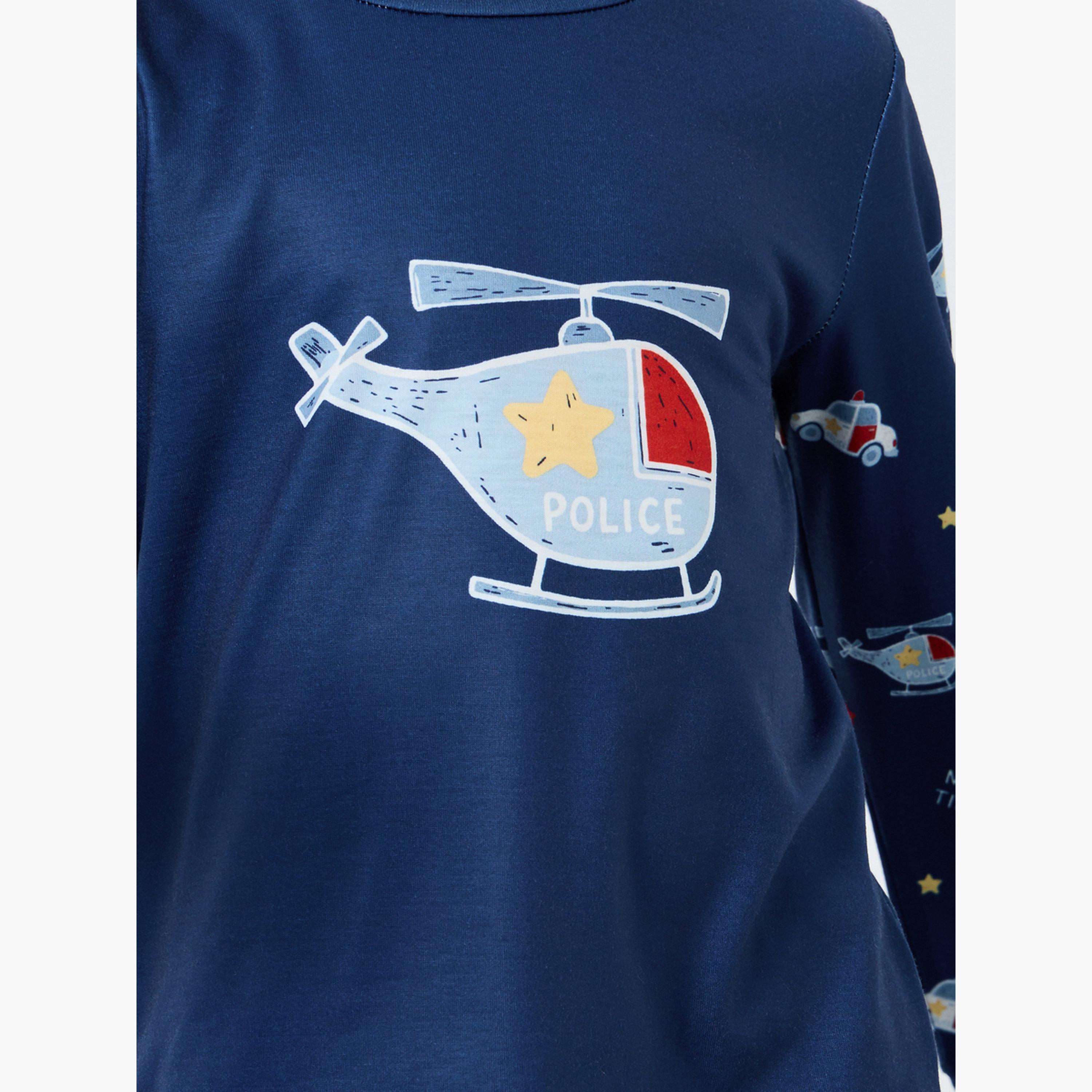 ستايلي - بيجاما تي شيرت مطبوع بأكمام طويلة لون أزرق داكن-boys-clothing-nightwear-image-3