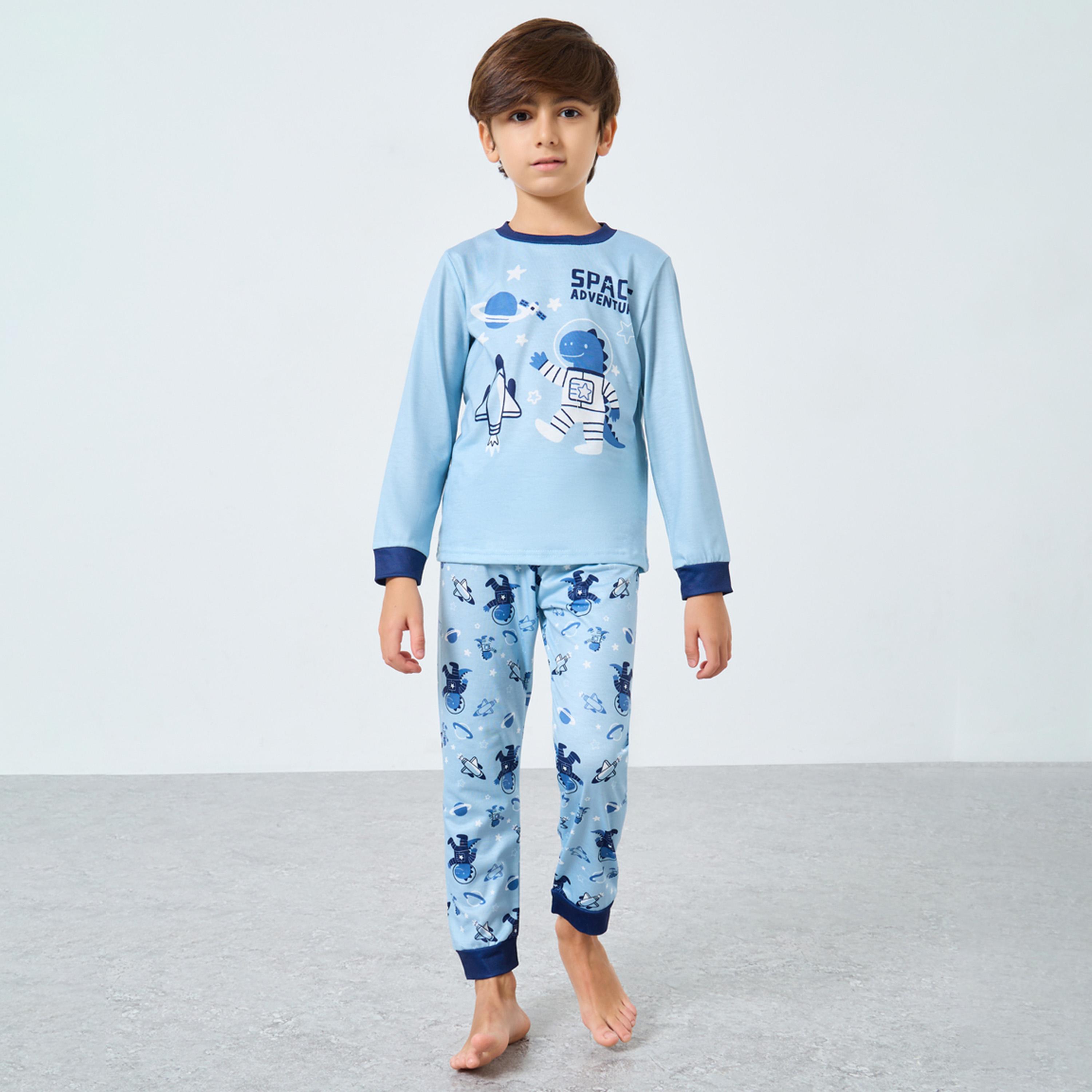 ستايلي - بيجاما تي شيرت بأكمام طويلة صورة فضاء أزرق-boys-clothing-nightwear-image-1