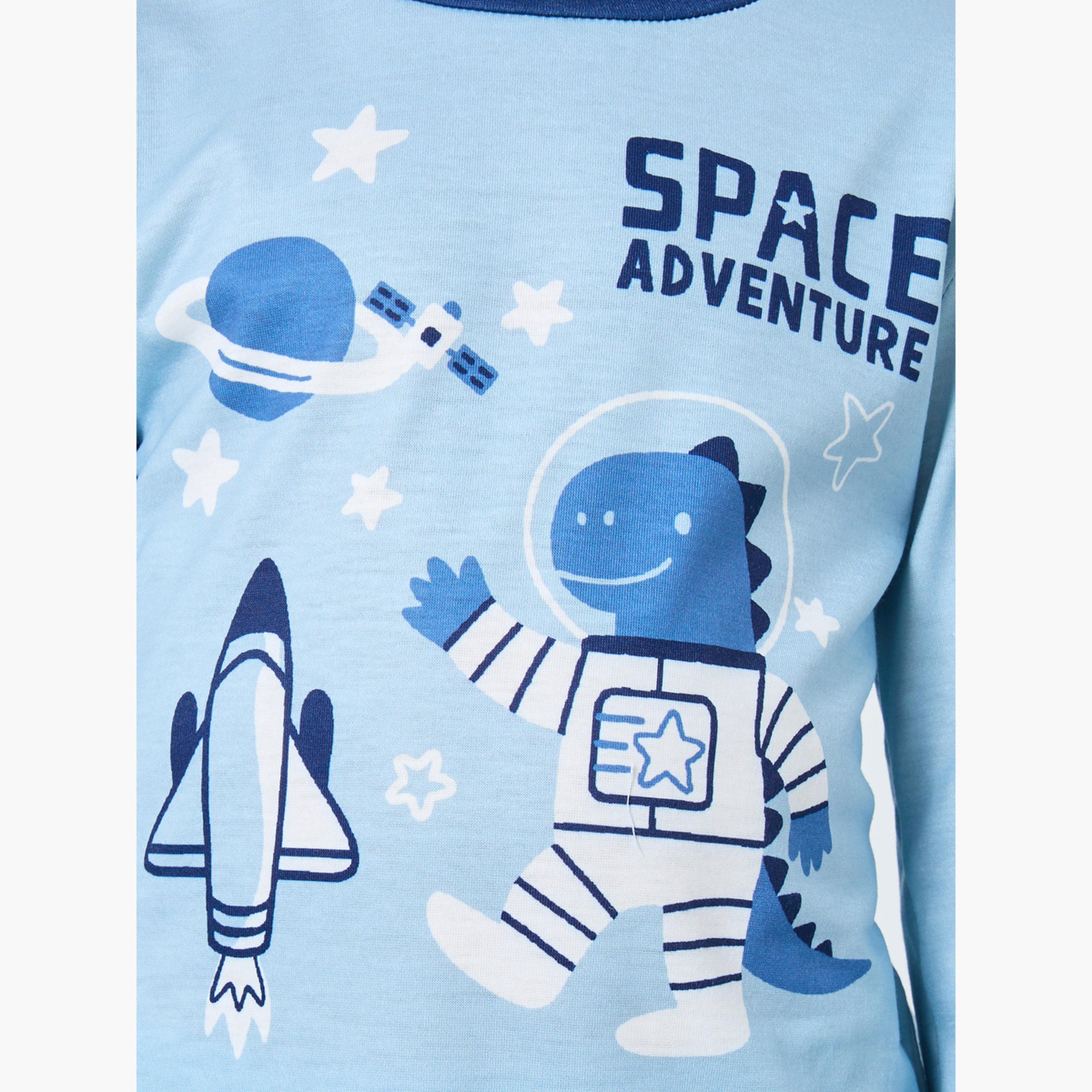 Styli Blue Space Printed Long Sleeve T-Shirt and Pyjama Set-boys-clothing-nightwear-image-4