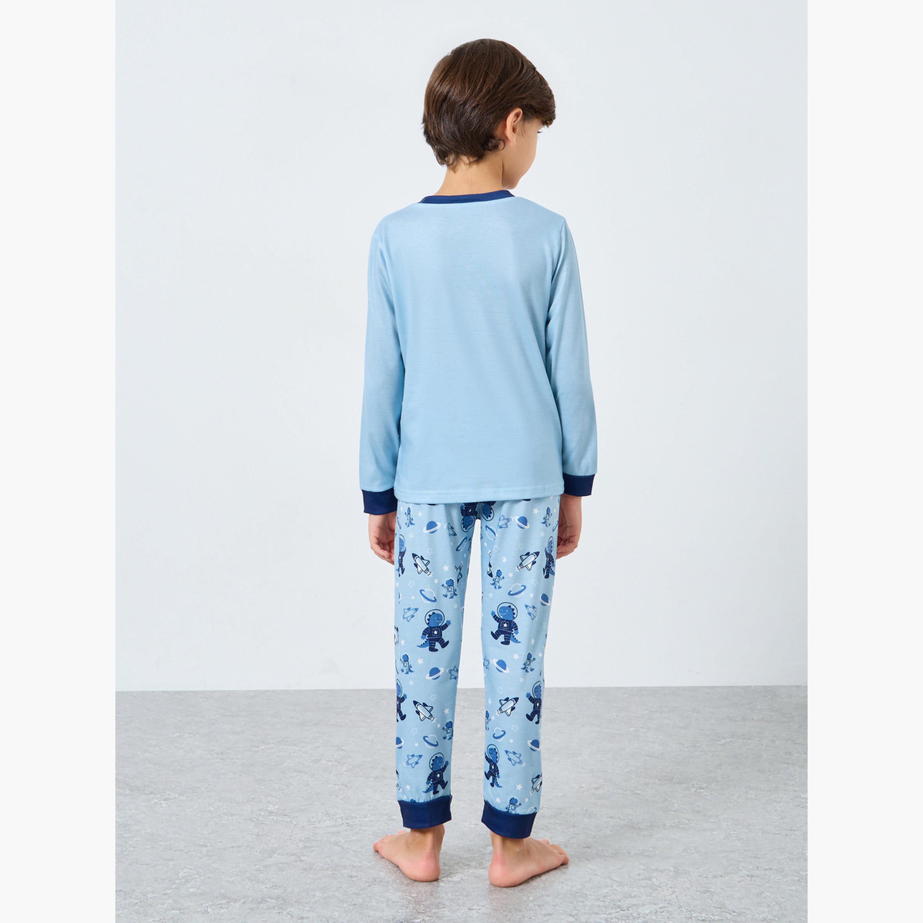 ستايلي - بيجاما تي شيرت بأكمام طويلة صورة فضاء أزرق-boys-clothing-nightwear-image-5