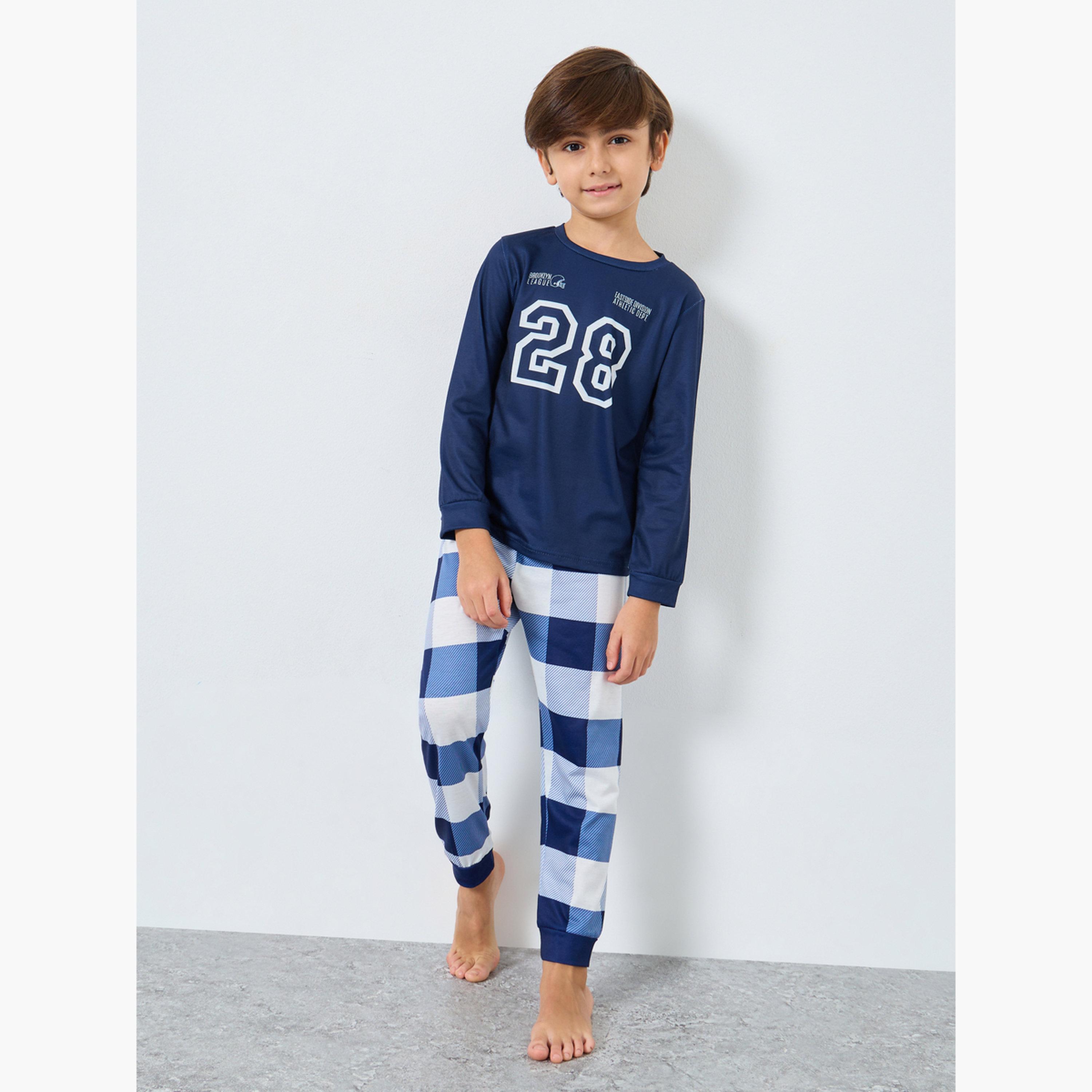 ستايلي - بيجاما تي شيرت مطبوع بأكمام طويلة لون أزرق الداكن-boys-clothing-nightwear-image-1