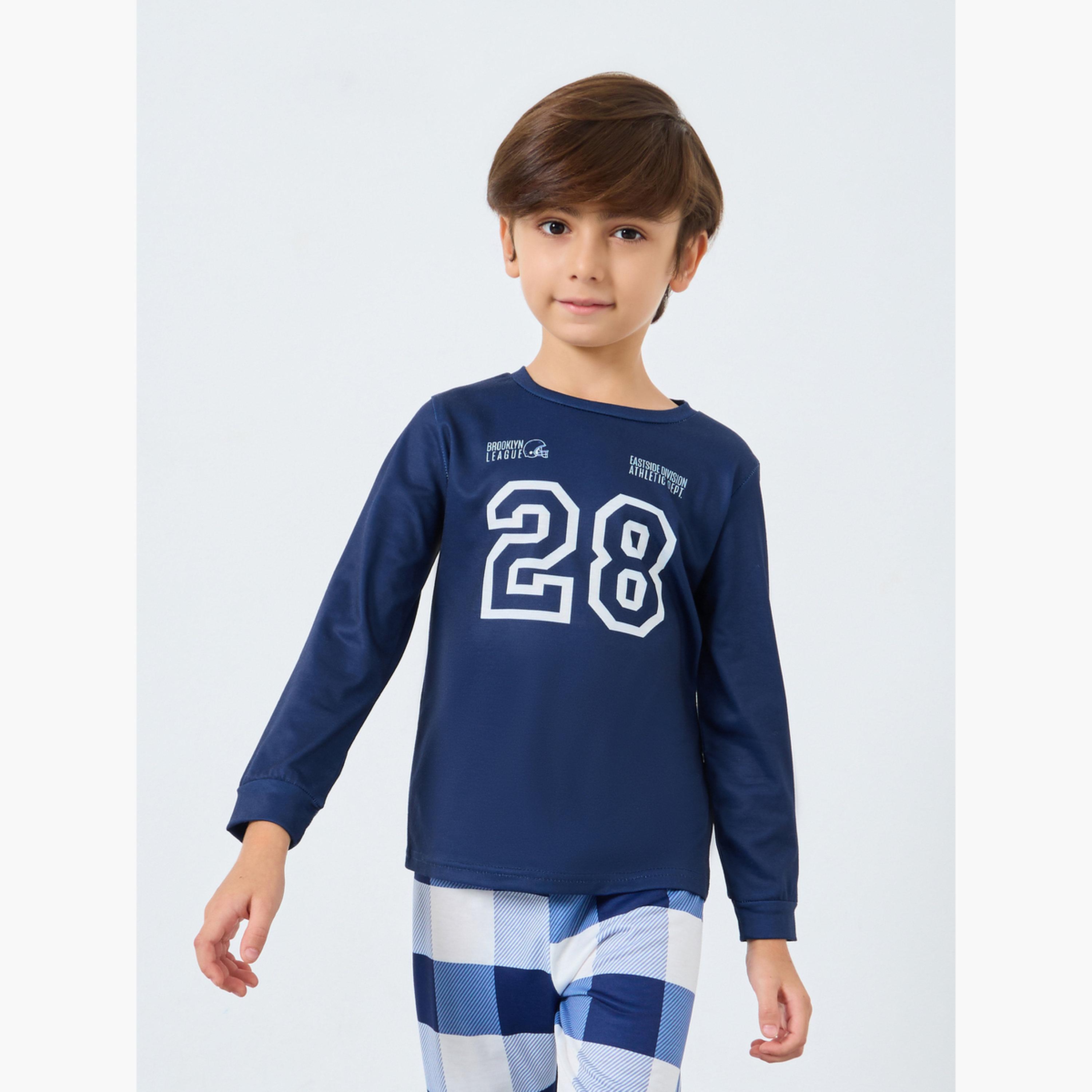 Styli Navy Blue Printed Long Sleeve T-Shirt and Pyjama Set-boys-clothing-nightwear-image-2