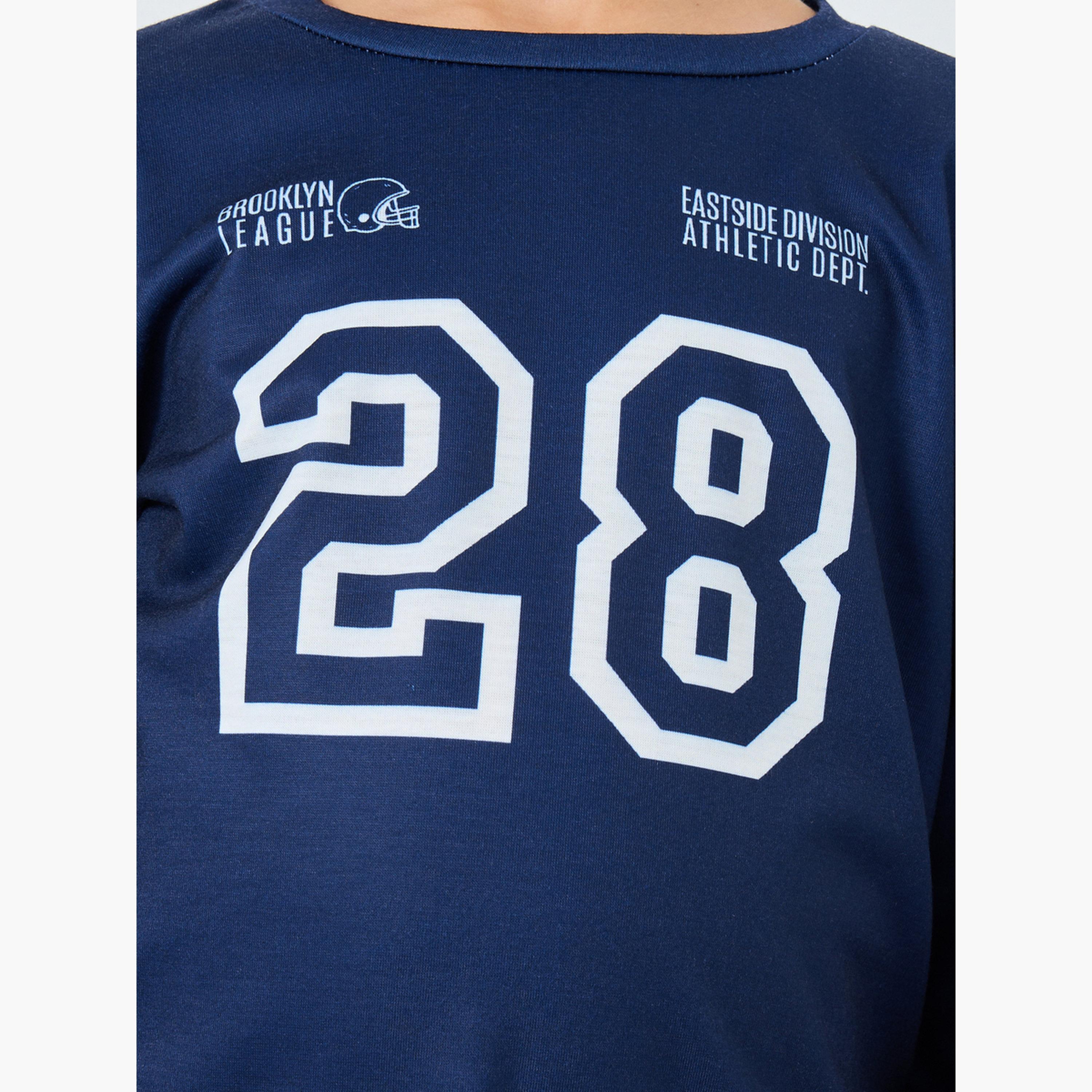 Styli Navy Blue Printed Long Sleeve T-Shirt and Pyjama Set-boys-clothing-nightwear-image-3