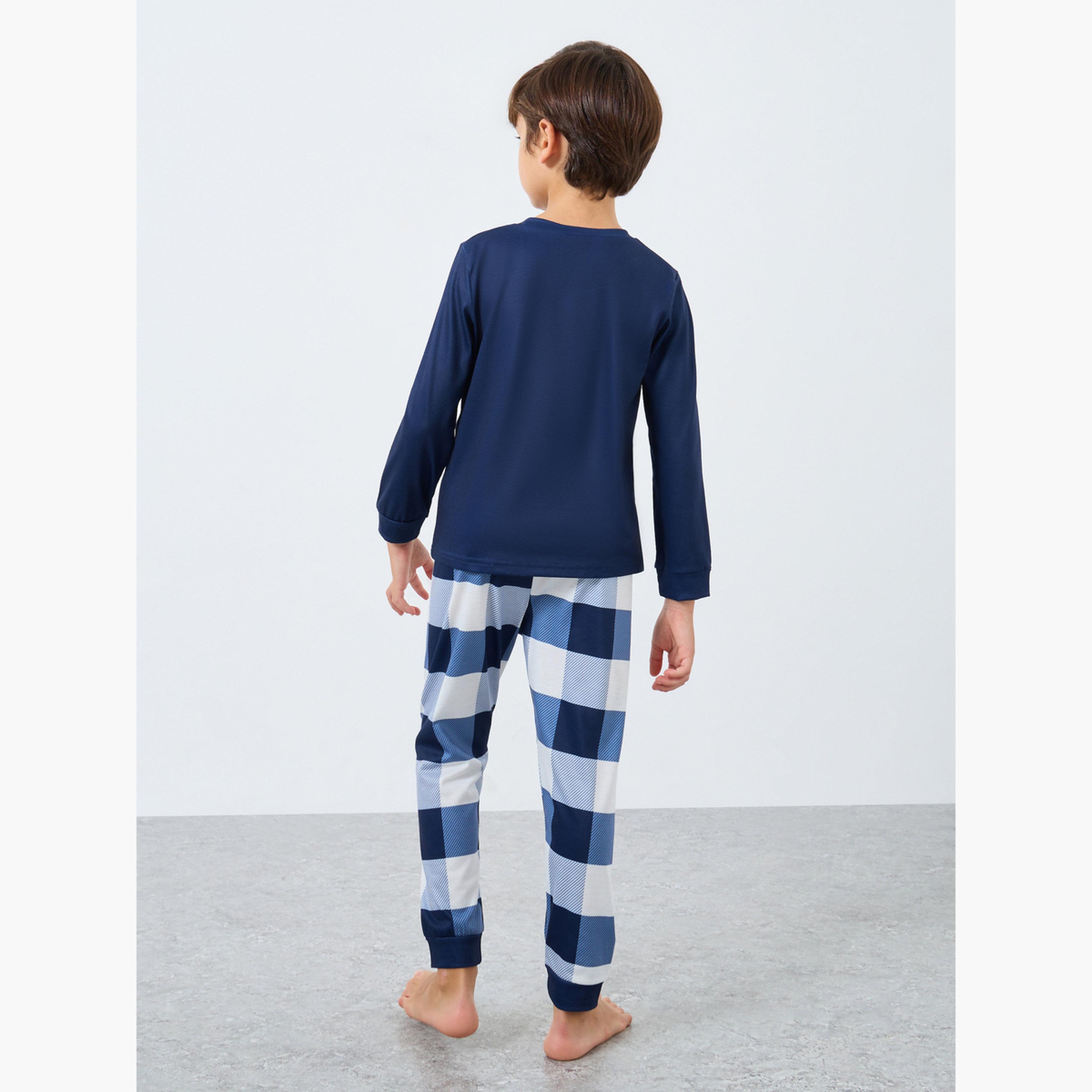 ستايلي - بيجاما تي شيرت مطبوع بأكمام طويلة لون أزرق الداكن-boys-clothing-nightwear-image-4
