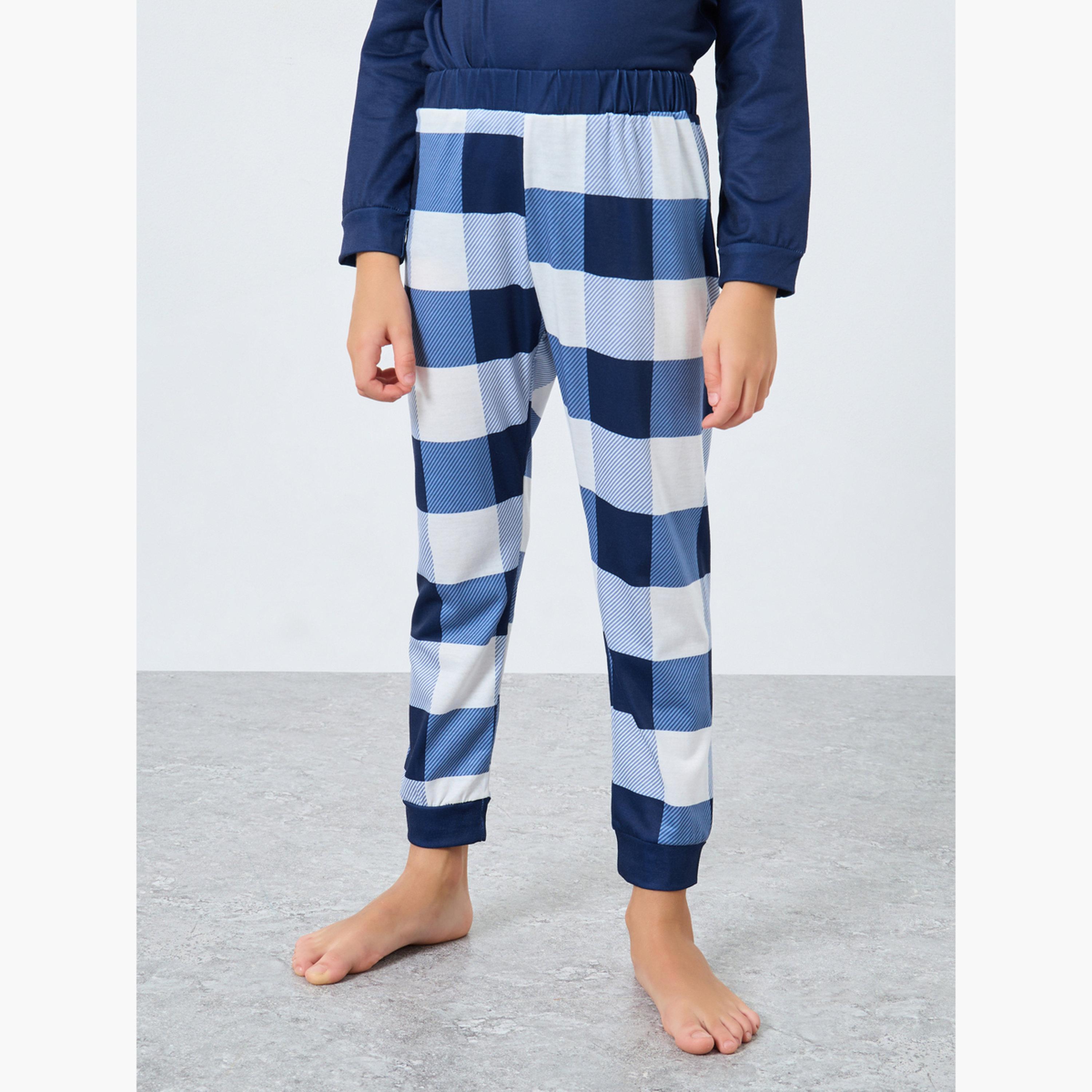 Styli Navy Blue Printed Long Sleeve T-Shirt and Pyjama Set-boys-clothing-nightwear-image-5