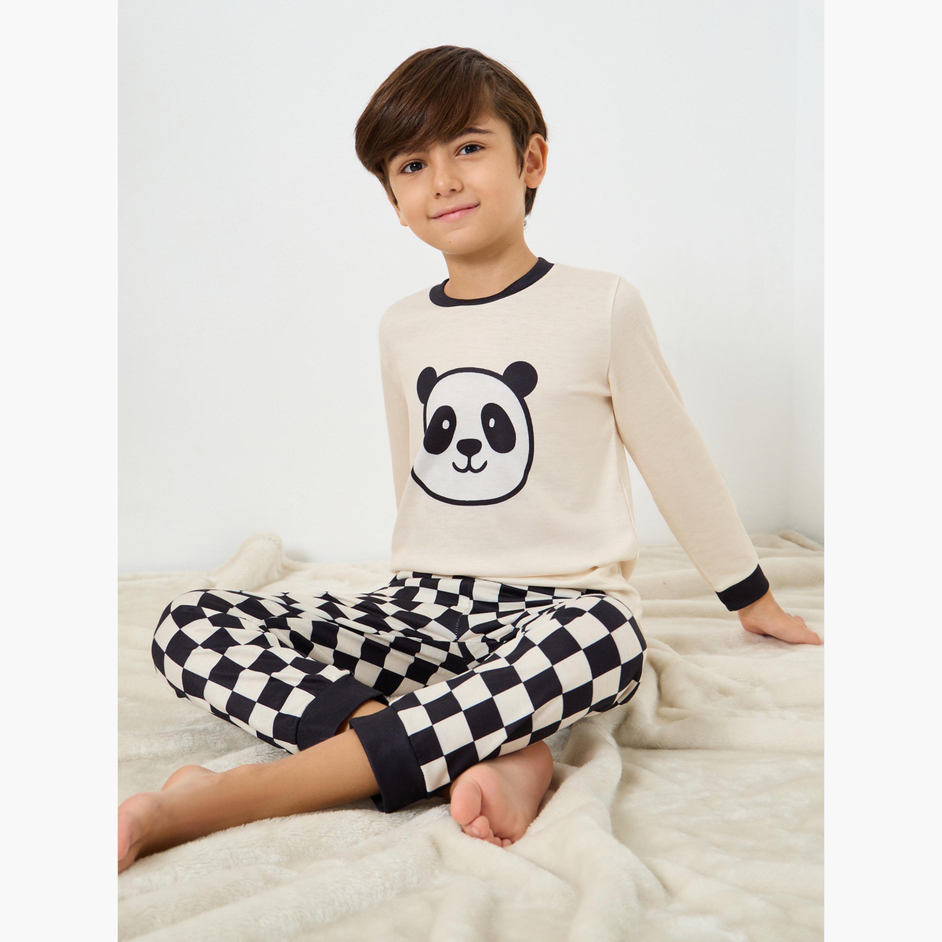 ستايلي - بيجاما تي شيرت بأكمام طويلة مطبوع عليه صورة باندا-boys-clothing-nightwear-image-2