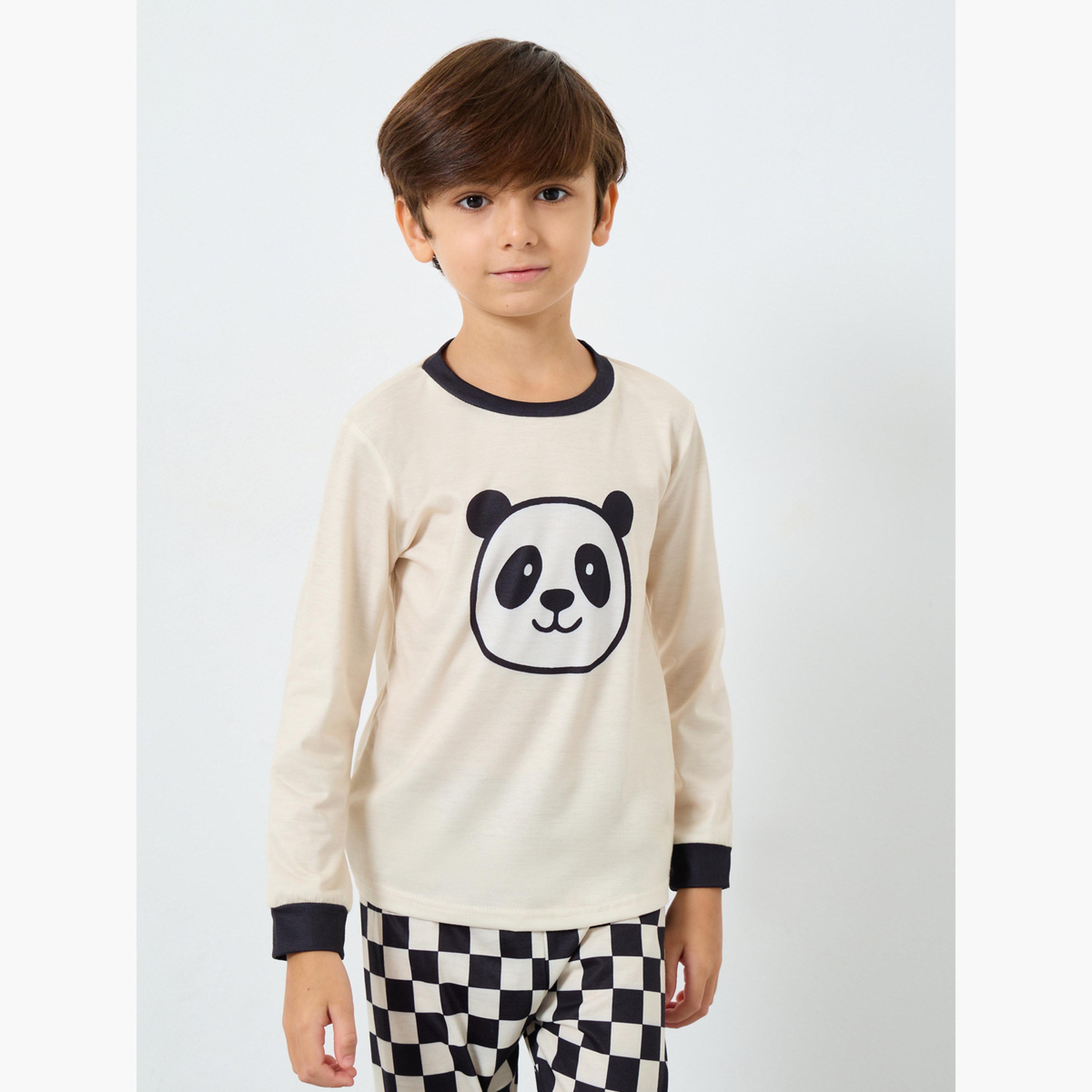 ستايلي - بيجاما تي شيرت بأكمام طويلة مطبوع عليه صورة باندا-boys-clothing-nightwear-image-3