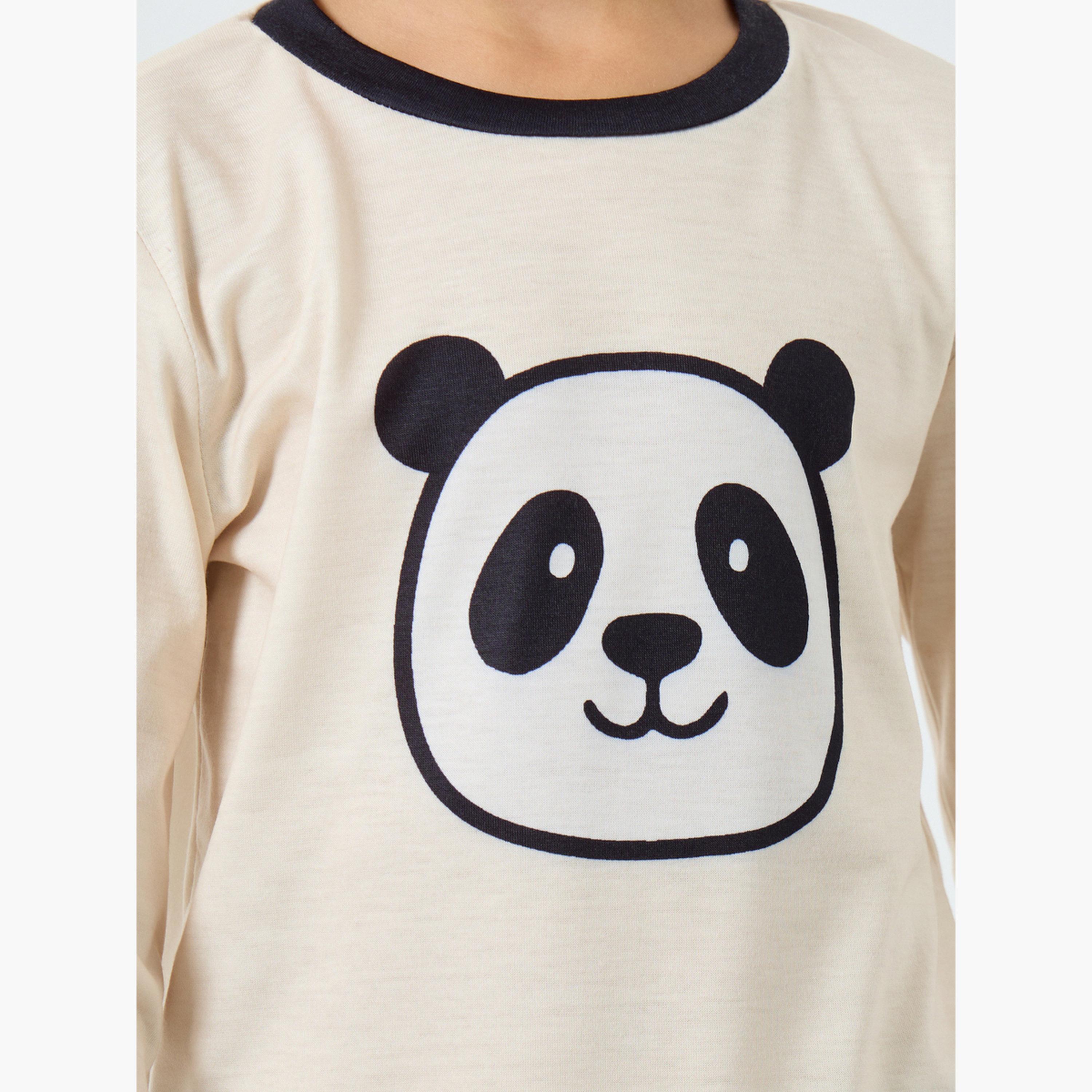 Styli Panda Printed Long Sleeve T-Shirt and Pyjama Set-boys-clothing-nightwear-image-4