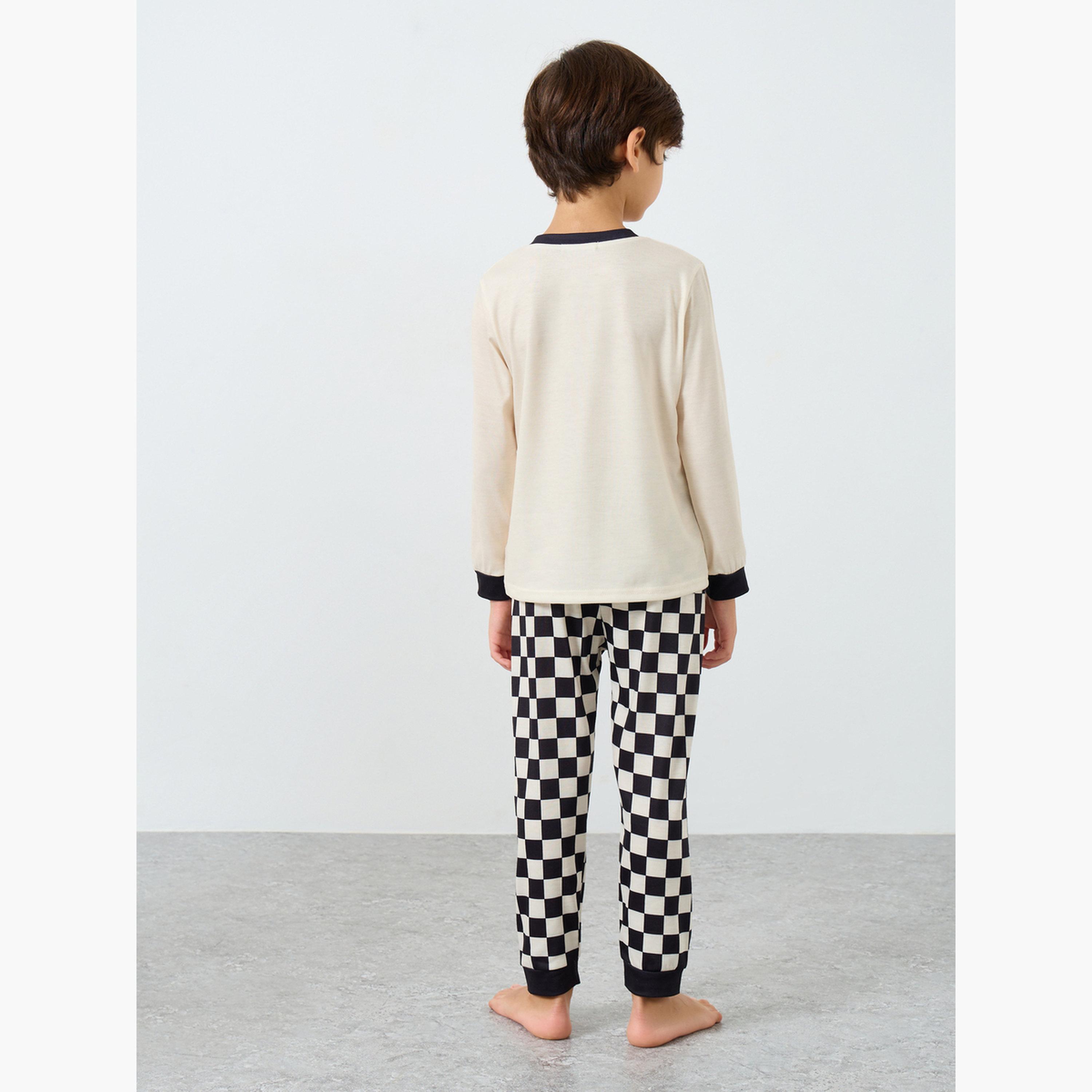 Styli Panda Printed Long Sleeve T-Shirt and Pyjama Set-boys-clothing-nightwear-image-5