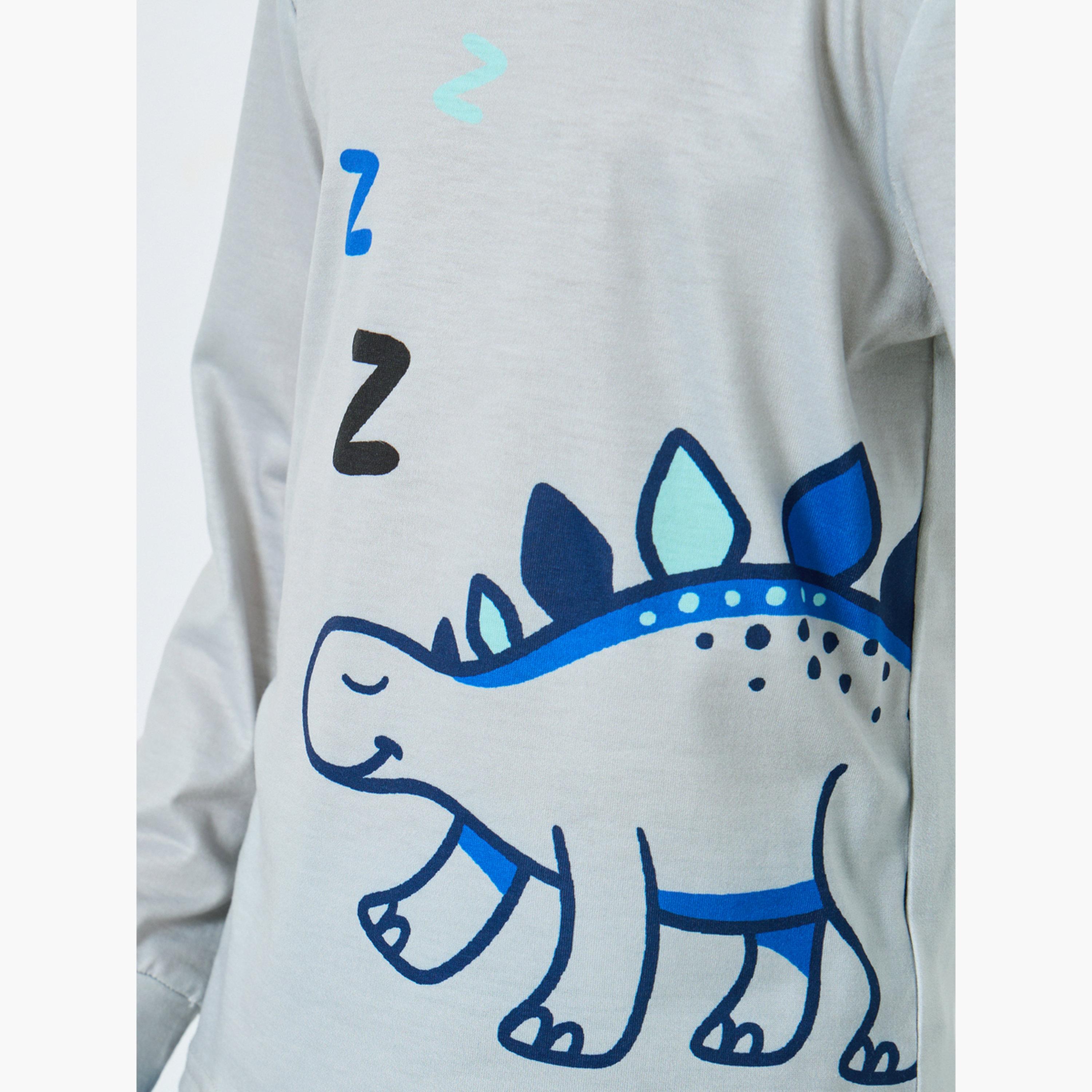 Styli Printed Long Sleeve T-Shirt and Pyjama Set-boys-clothing-nightwear-image-3