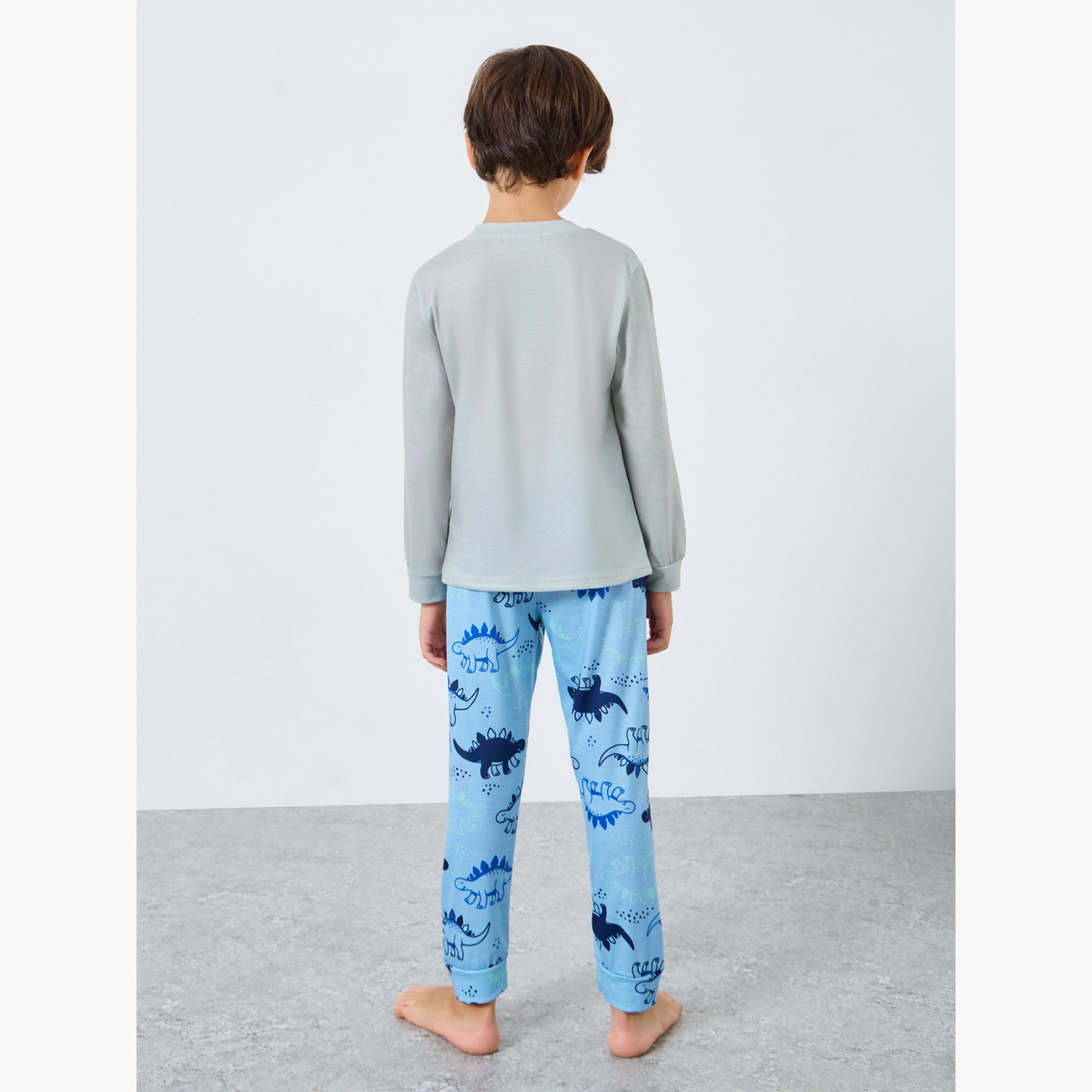 Styli Printed Long Sleeve T-Shirt and Pyjama Set-boys-clothing-nightwear-image-4