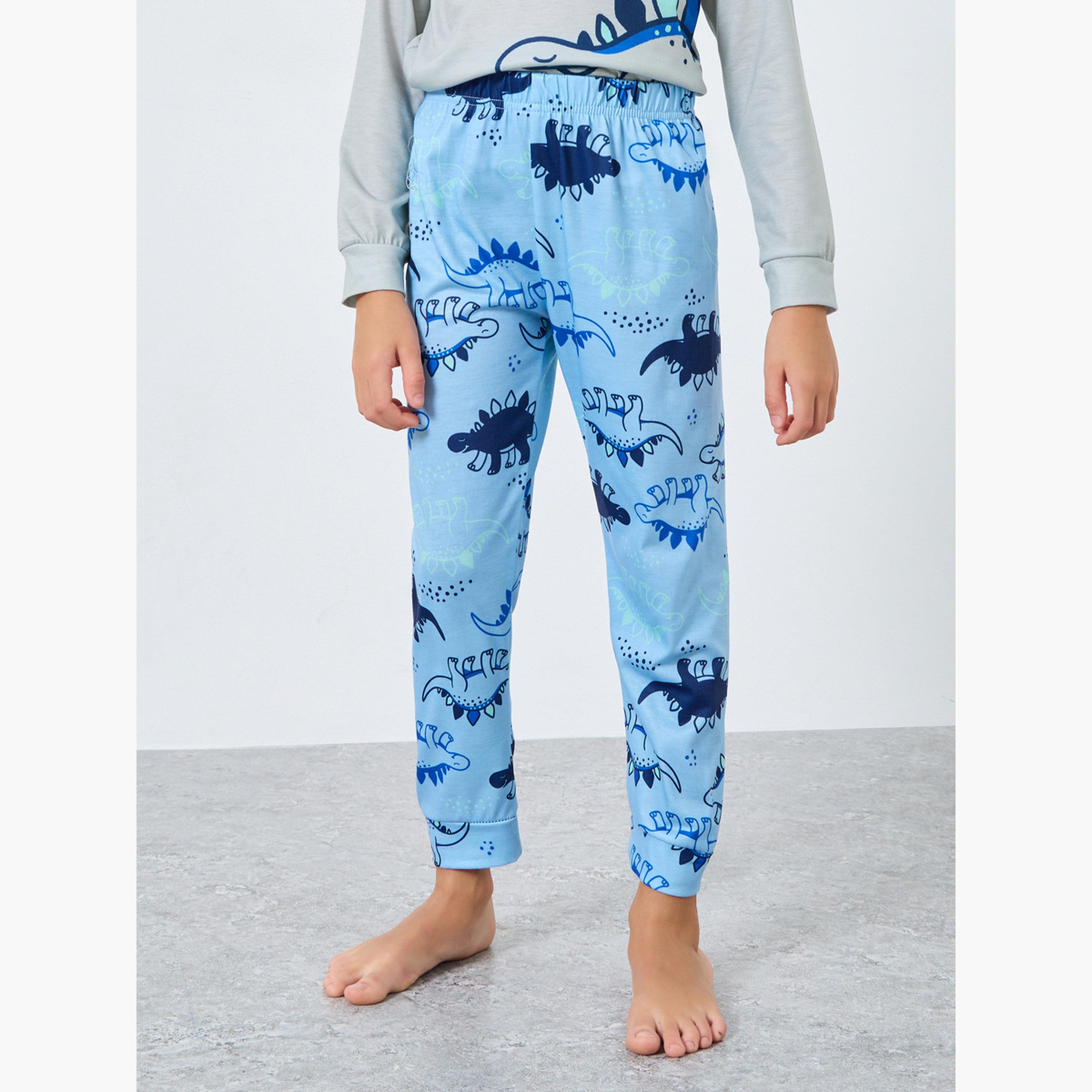 Styli Printed Long Sleeve T-Shirt and Pyjama Set-boys-clothing-nightwear-image-5
