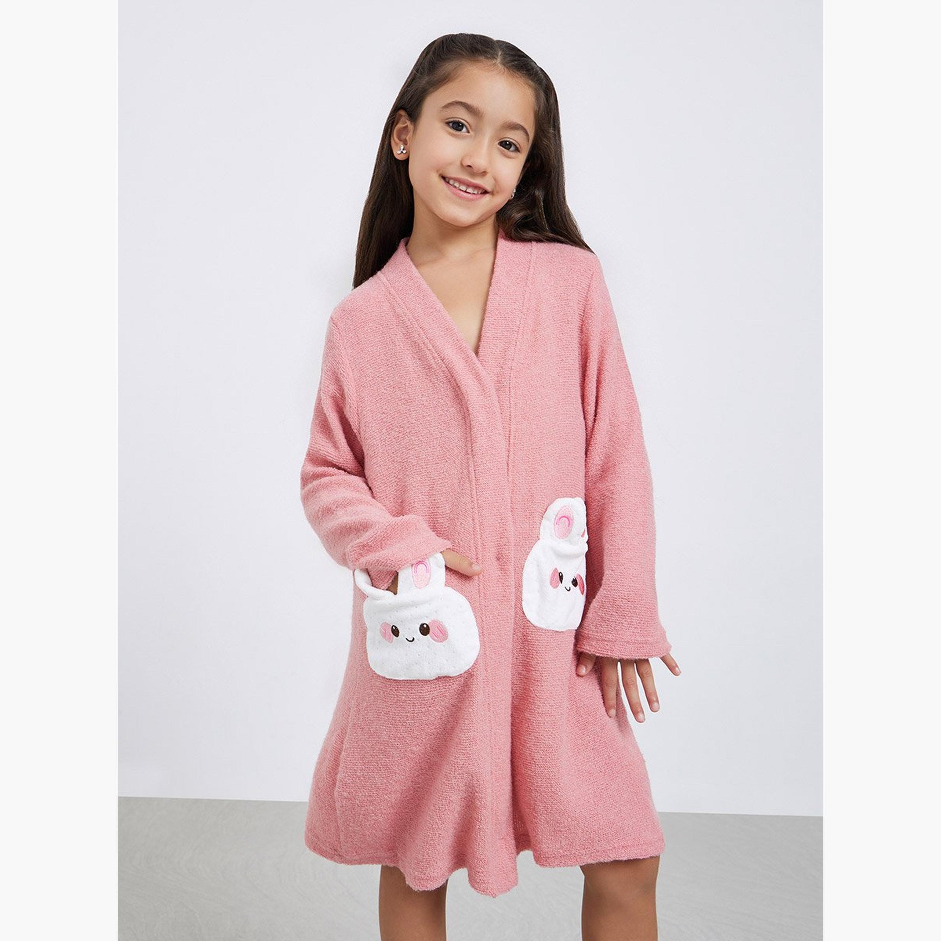 ستايلي - روب وردي مزين بأذن الأرنب للفتيات-girls-clothing-nightwear-image-2
