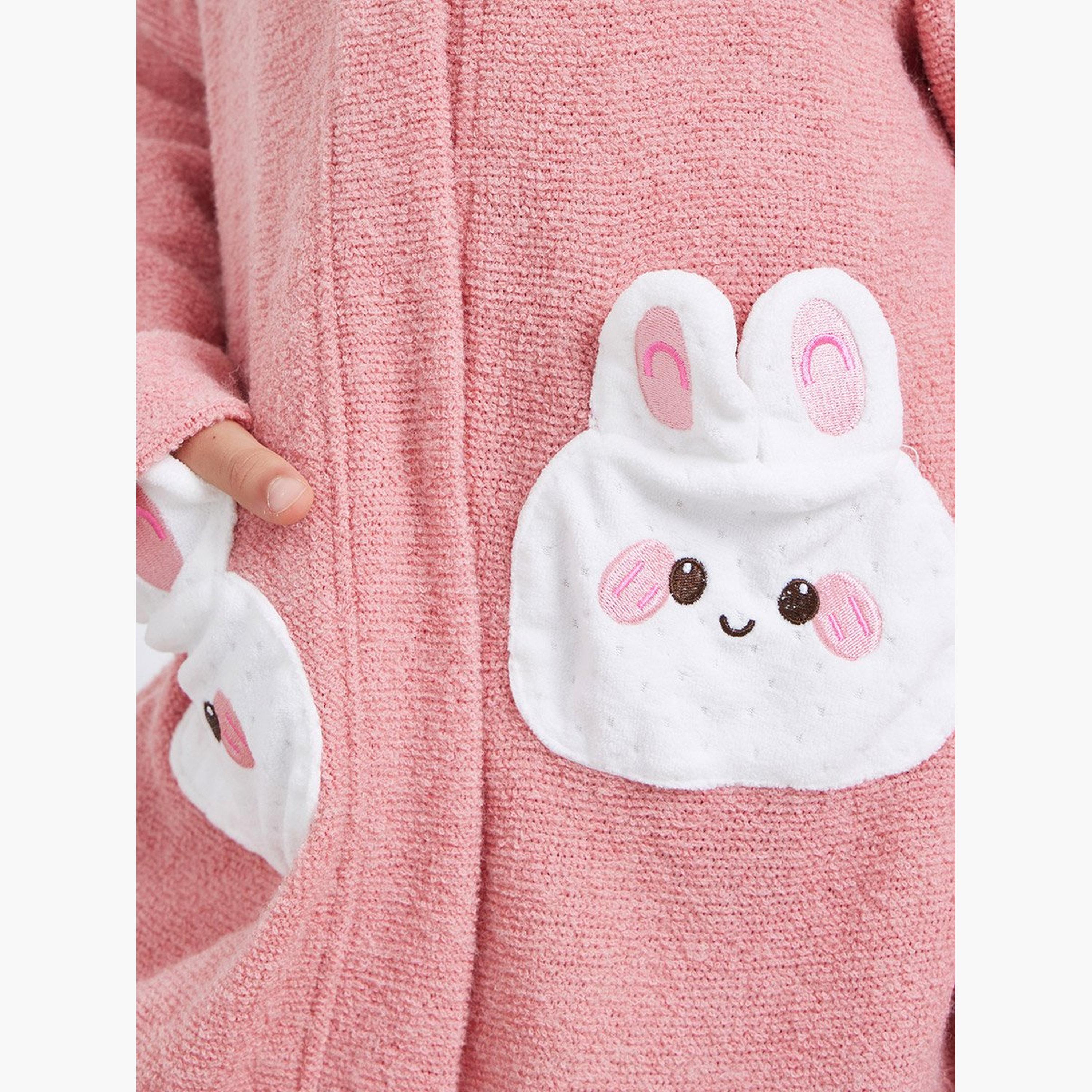 Styli Girls Pink Bunny Ear Applique Robe-girls-clothing-nightwear-image-3