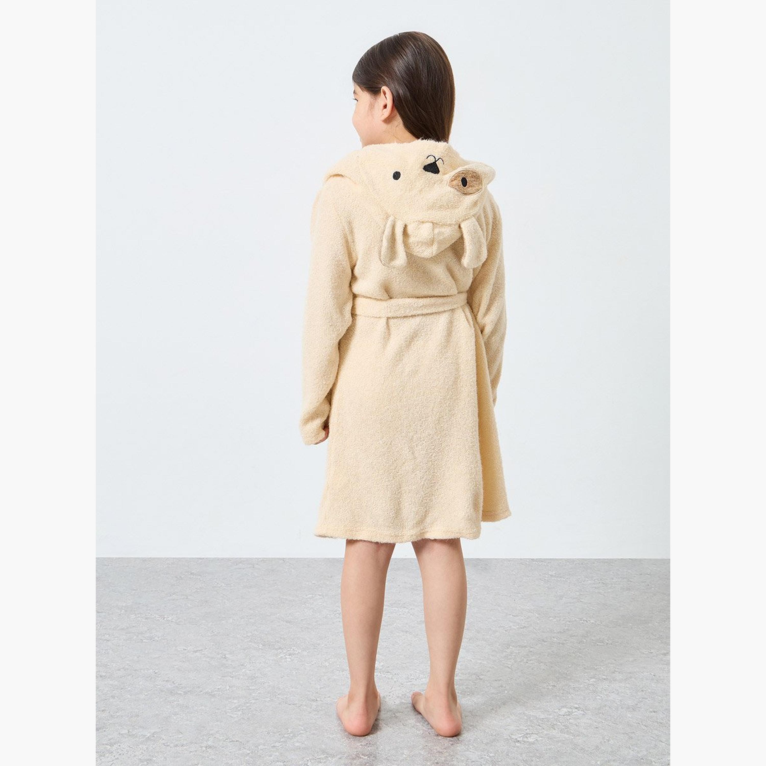 Styli Beige Solid Hooded Bath Robe-girls-clothing-swimwear-image-5