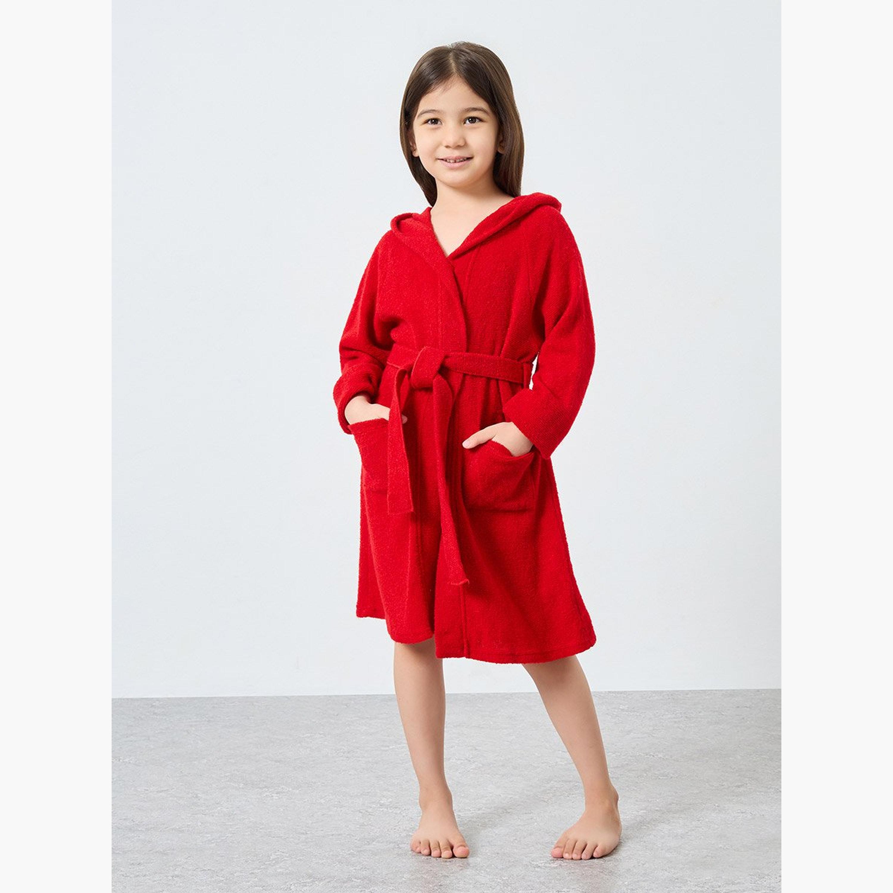 Styli Red Solid Hooded Bath Robe-boys-clothing-swimwear-image-2
