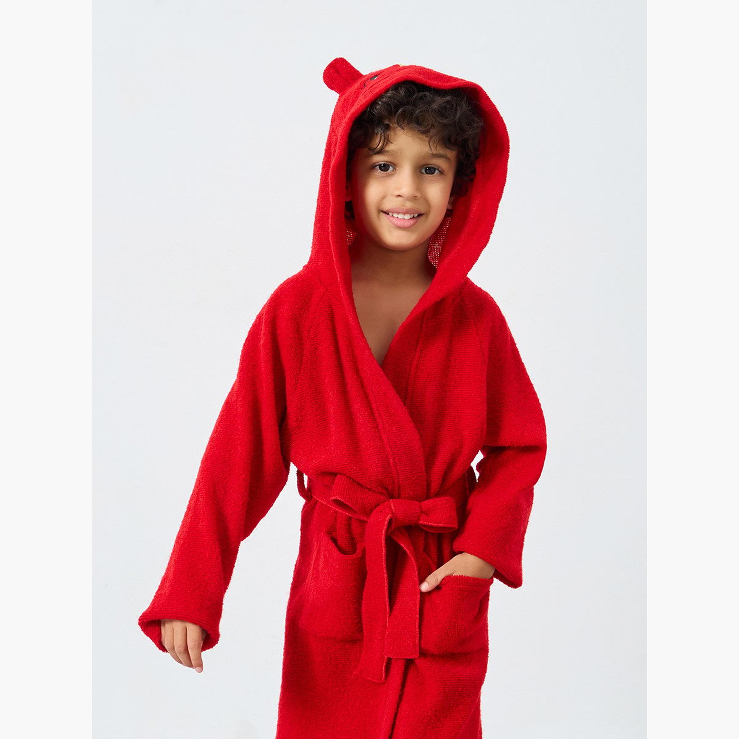 ستايلي - رداء حمام أحمر سادة بغطاء للرأس-boys-clothing-swimwear-image-3