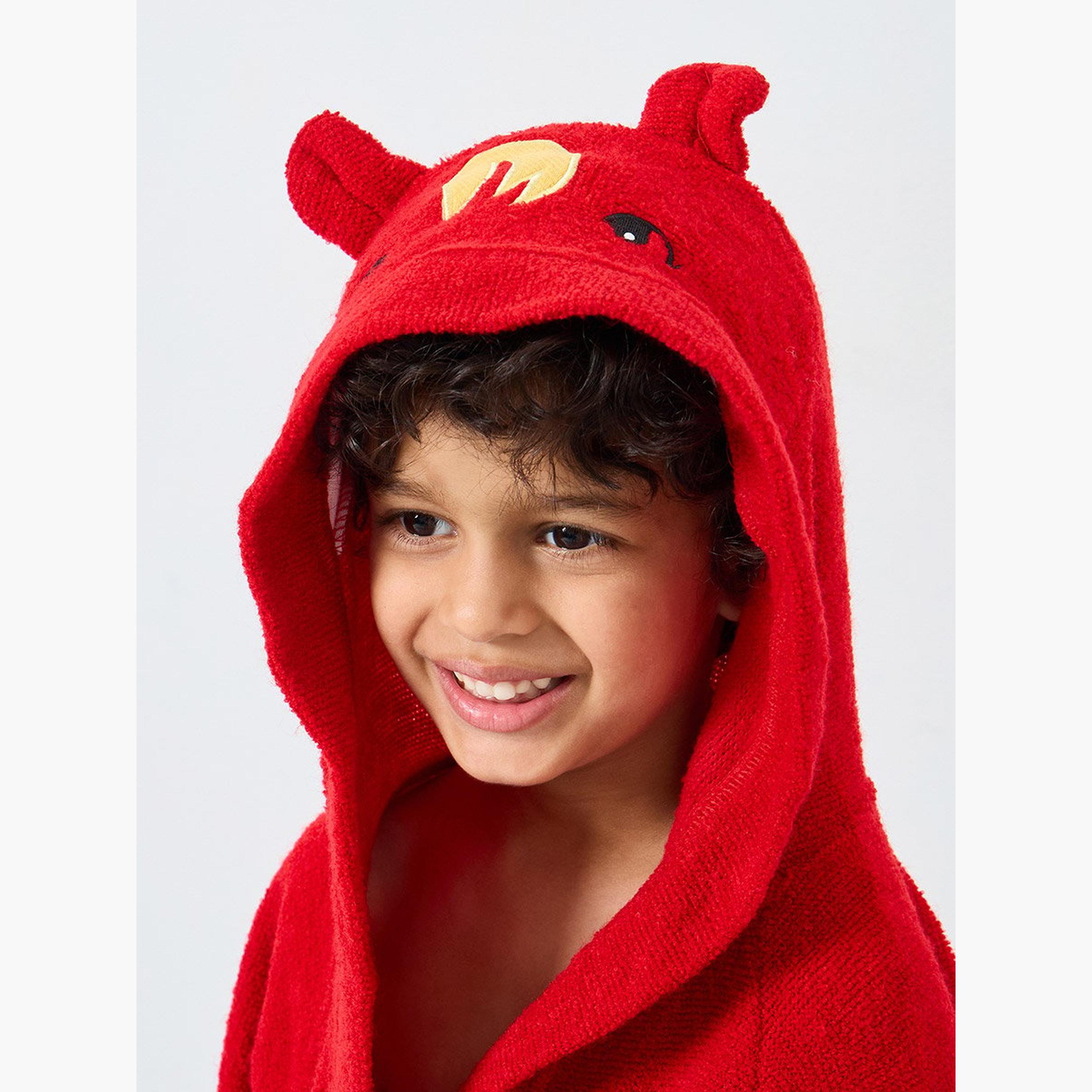 ستايلي - رداء حمام أحمر سادة بغطاء للرأس-boys-clothing-swimwear-image-4