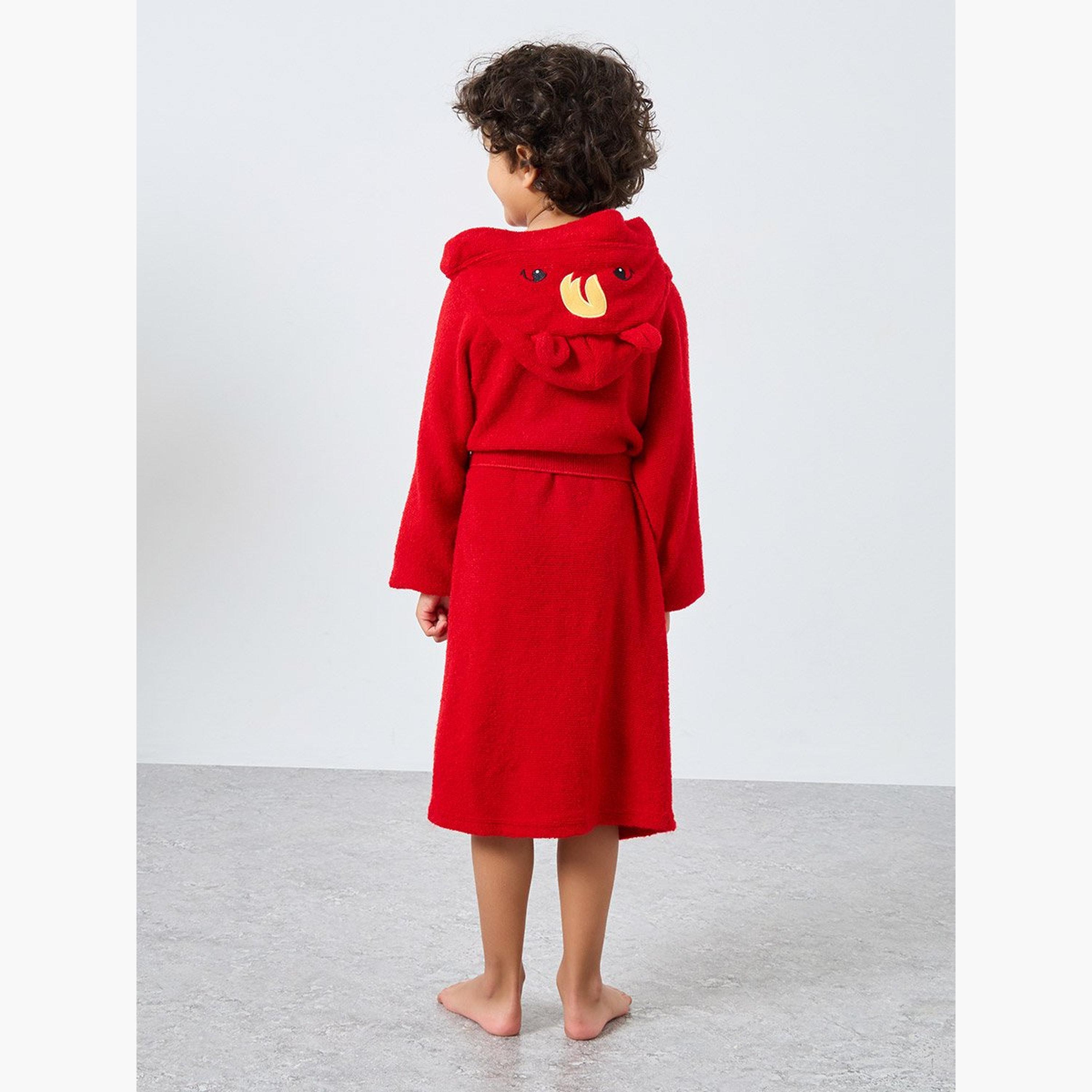 Styli Red Solid Hooded Bath Robe-boys-clothing-swimwear-image-5