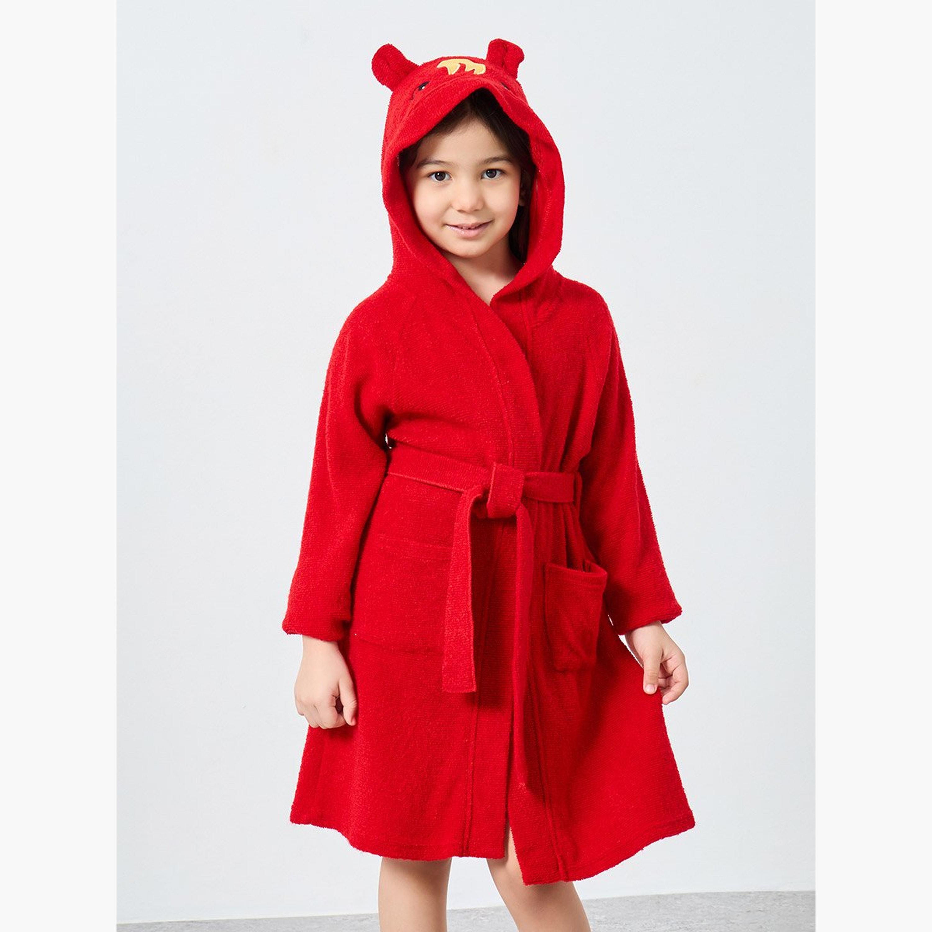 ستايلي - رداء حمام أحمر سادة بغطاء للرأس-boys-clothing-swimwear-image-6