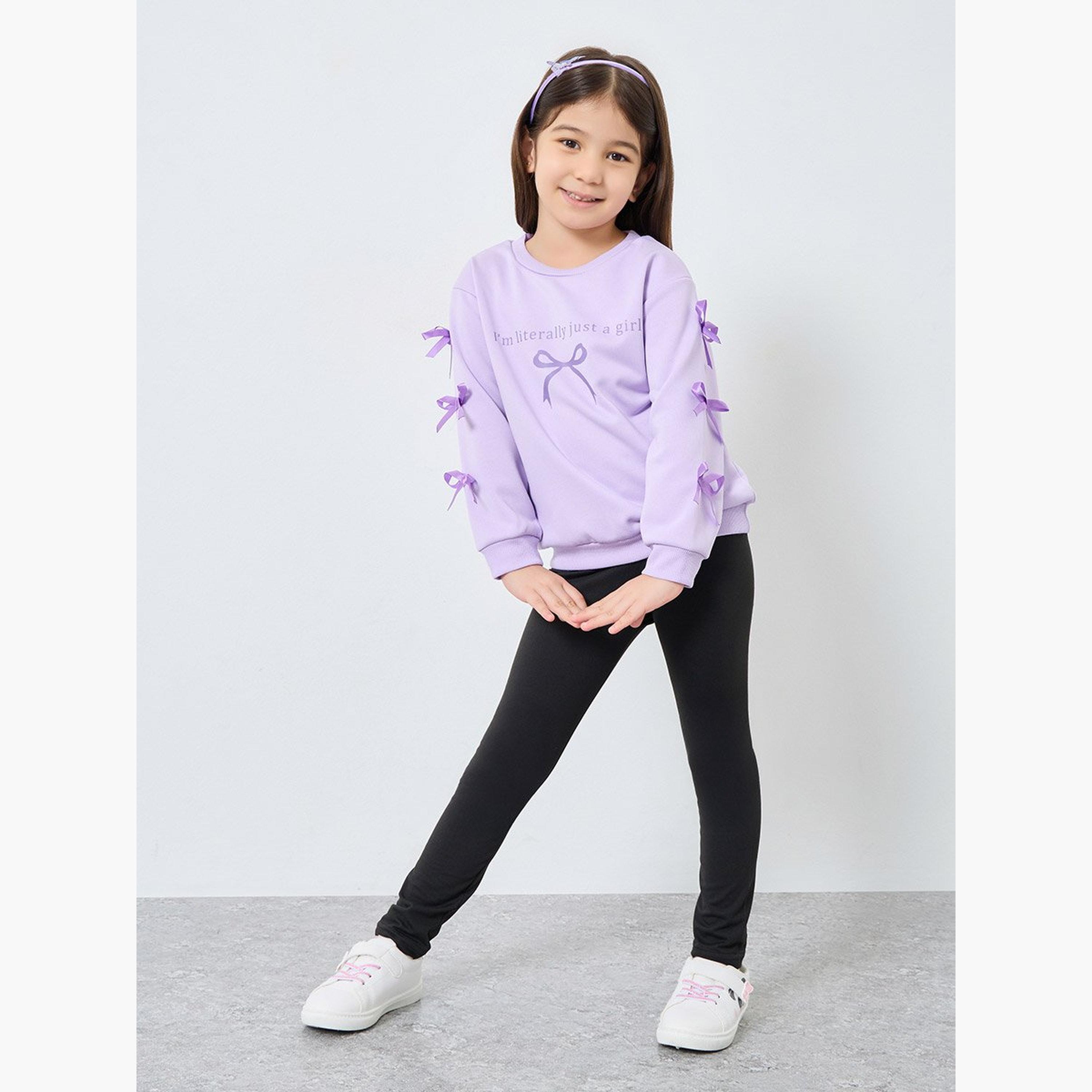 Styli Girls Bow Detail Sweat Top and Leggings Set-girls-clothing-setsandcoords-image-1