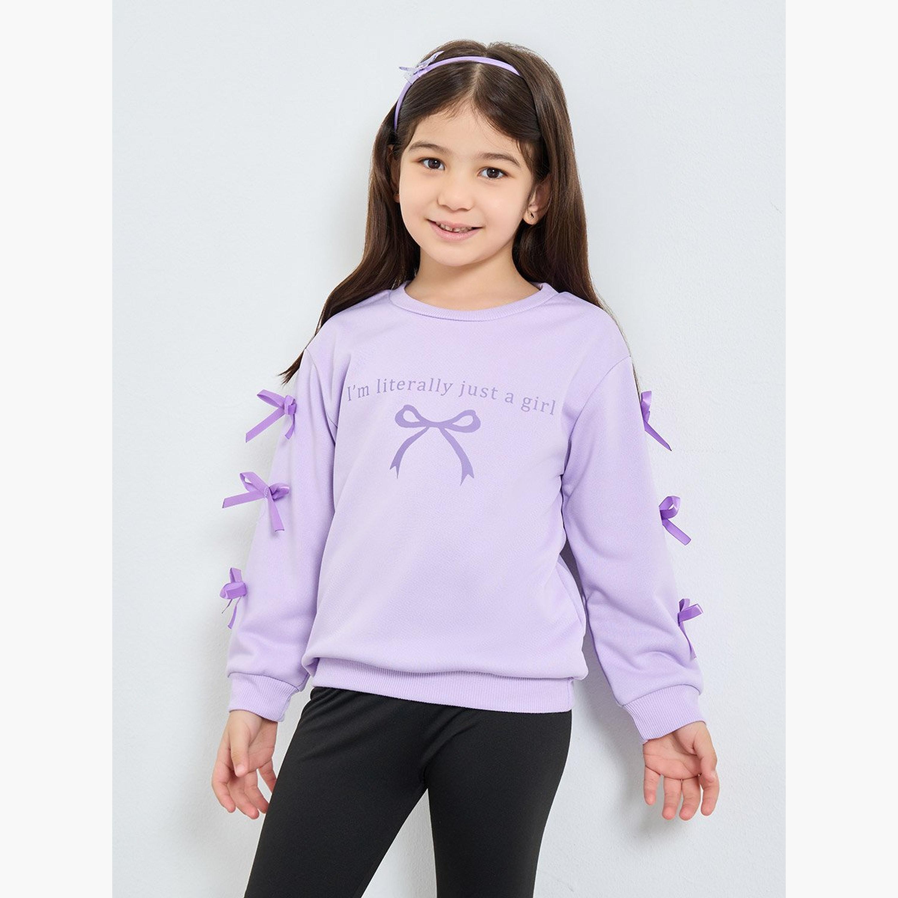 Styli Girls Bow Detail Sweat Top and Leggings Set-girls-clothing-setsandcoords-image-2