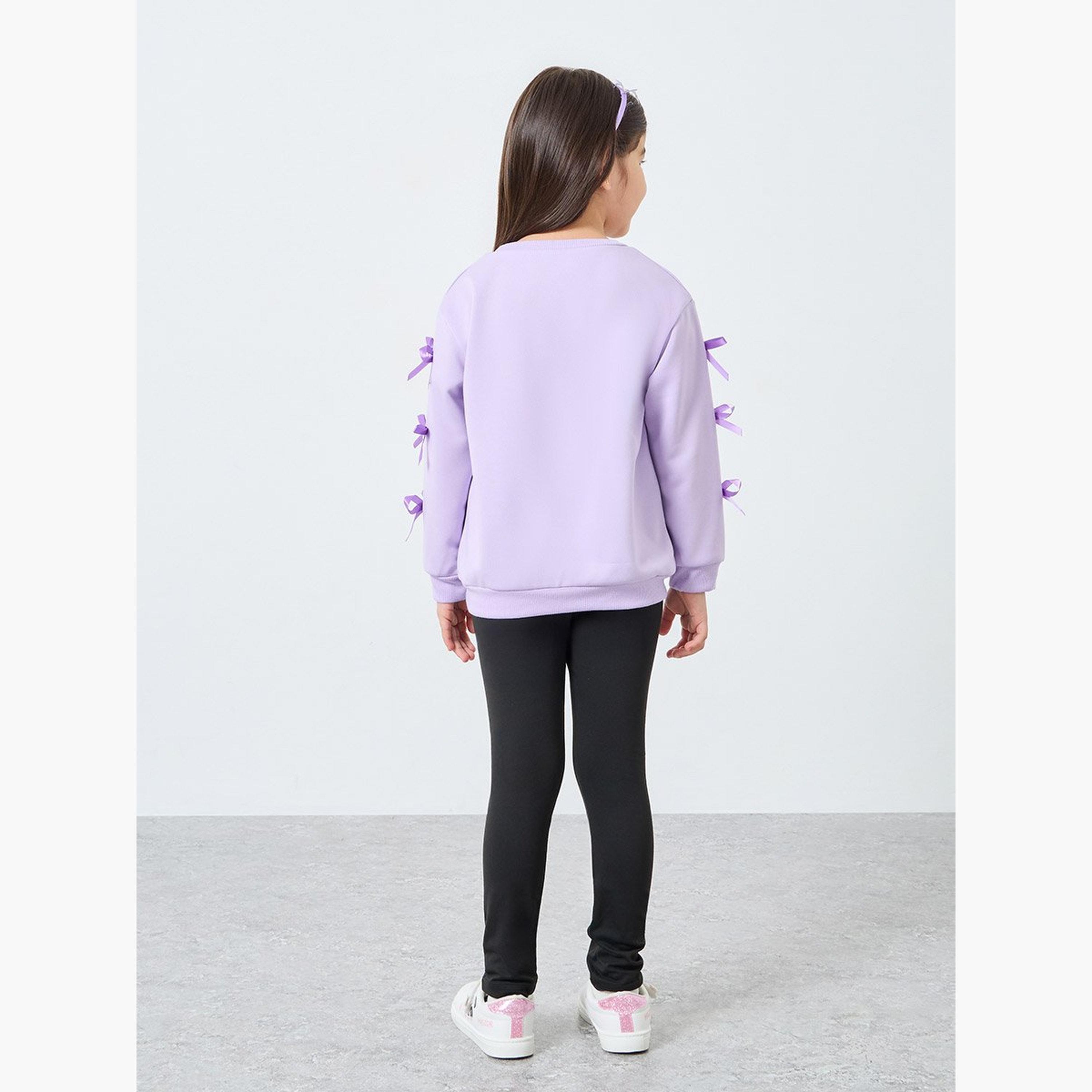 Styli Girls Bow Detail Sweat Top and Leggings Set-girls-clothing-setsandcoords-image-4