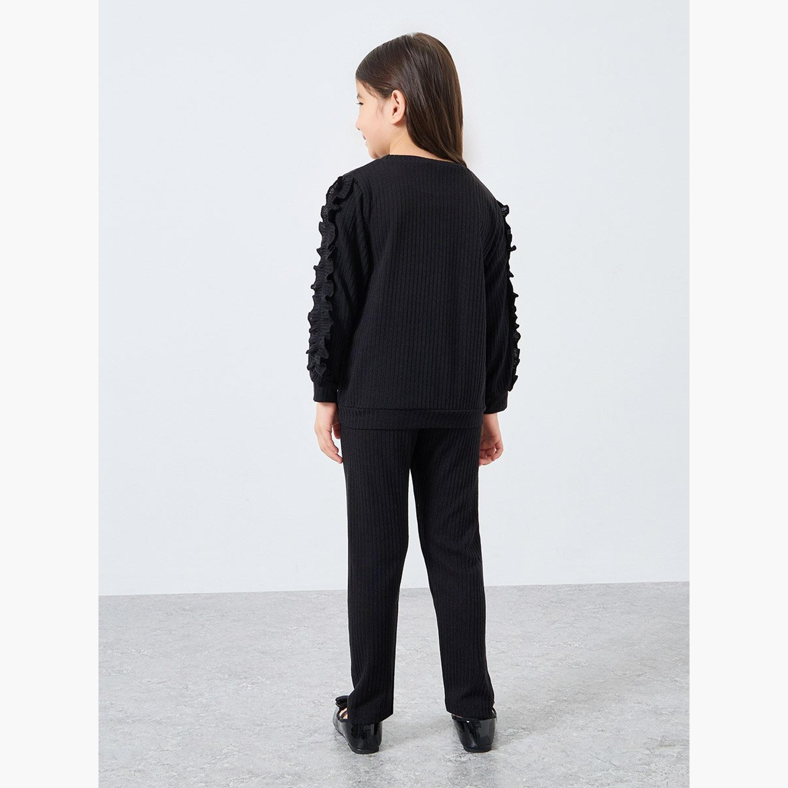 Styli Girl Black Bow Detail Sweater and Joggers Set-girls-clothing-setsandcoords-image-4