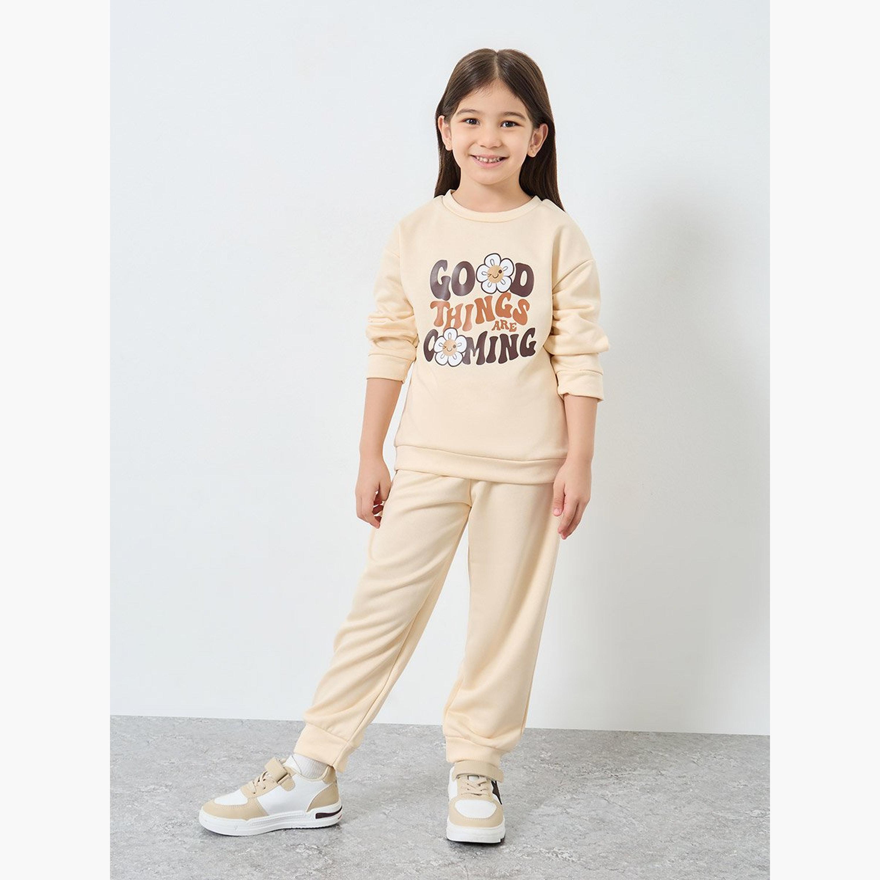 Styli Girl Graphic Print Sweat Top and Wide Leg Jogger Set-girls-clothing-setsandcoords-image-1