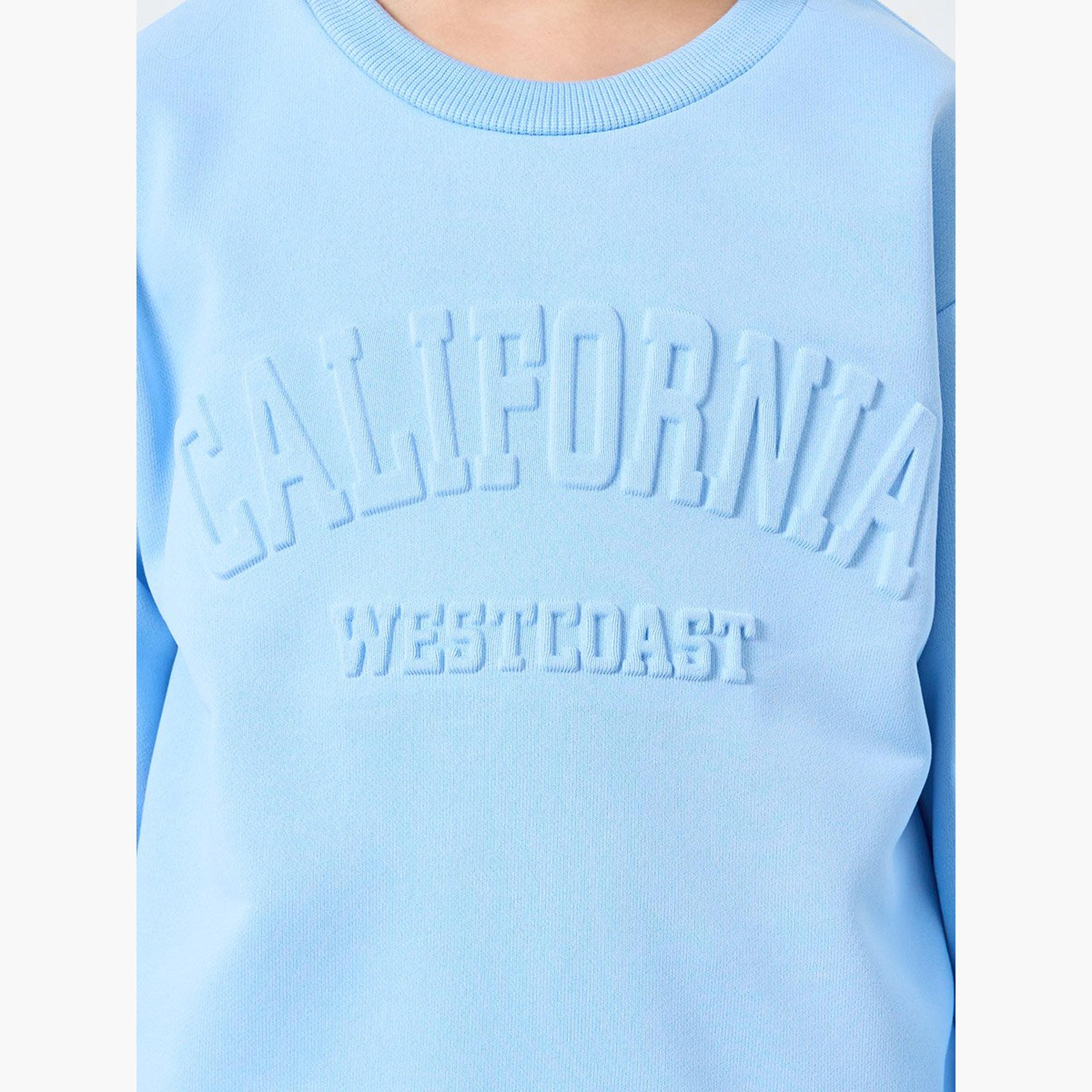 Styli Girl Embossed Slogan Sweat Top and Wide Leg Jogger Set-girls-clothing-setsandcoords-image-3