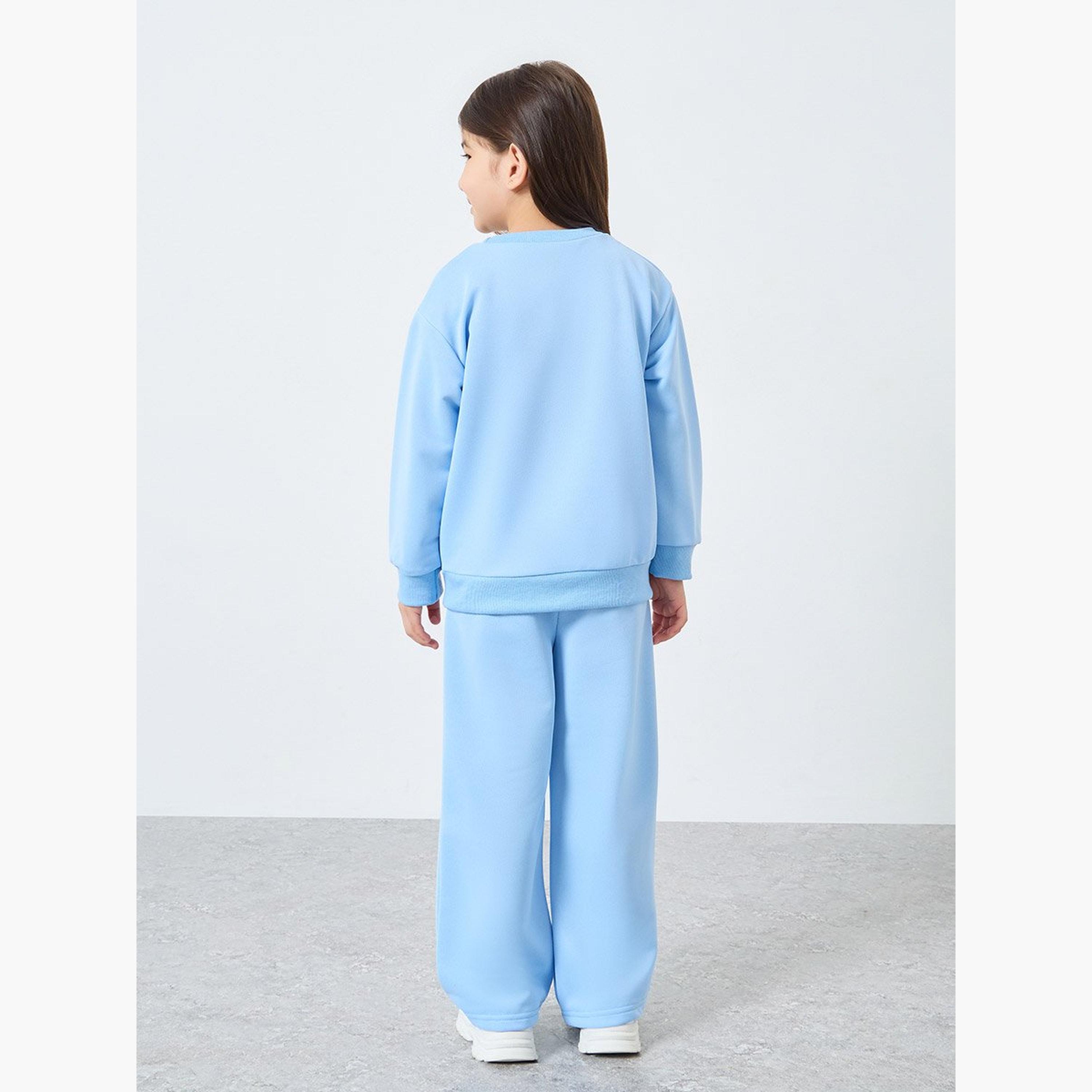 Styli Girl Embossed Slogan Sweat Top and Wide Leg Jogger Set-girls-clothing-setsandcoords-image-4