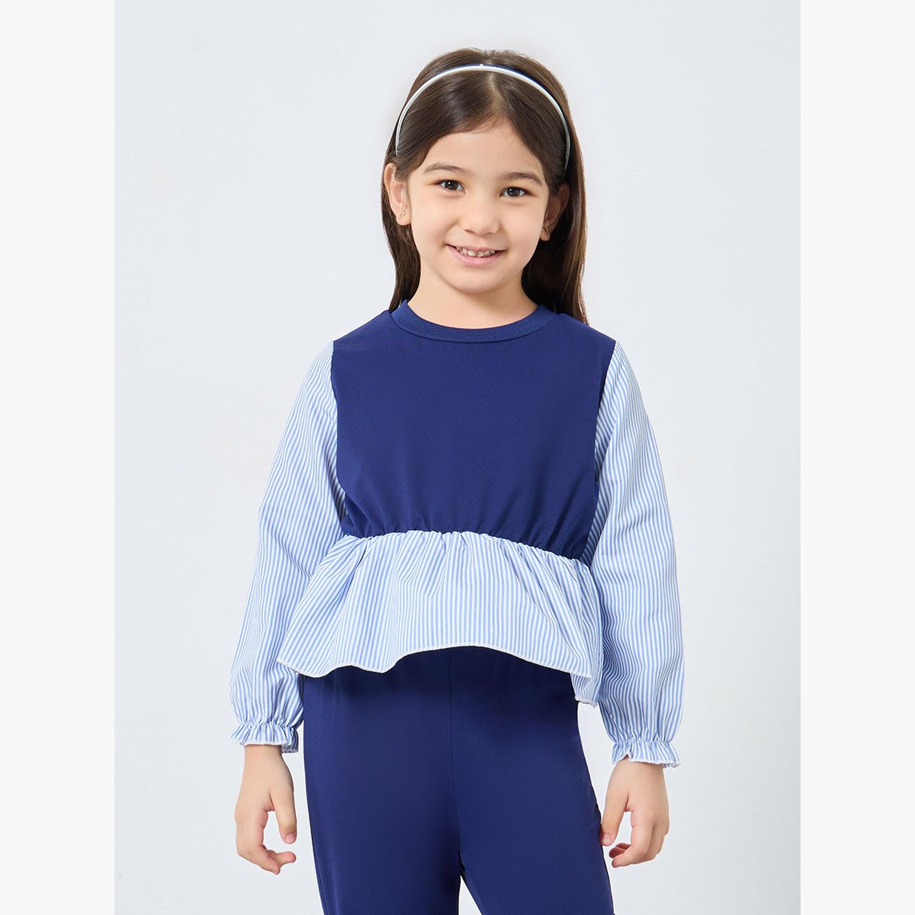 Styli Girls Navy Blue Top and Flared Leggings Set-girls-clothing-setsandcoords-image-2