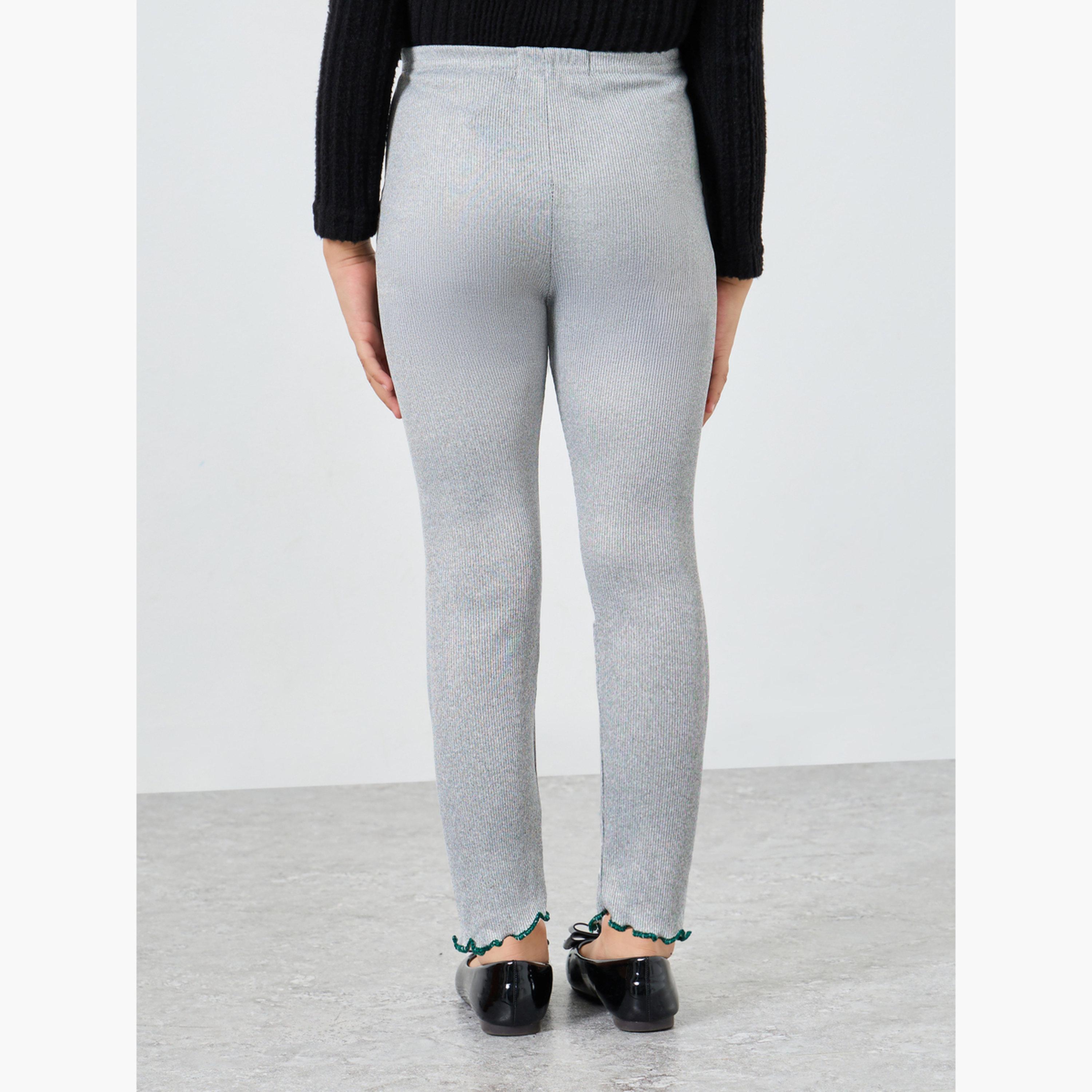 ستايلي - بنطال جينز مطرز بدب رمادي للبنات-girls-clothing-bottoms-leggings-image-4