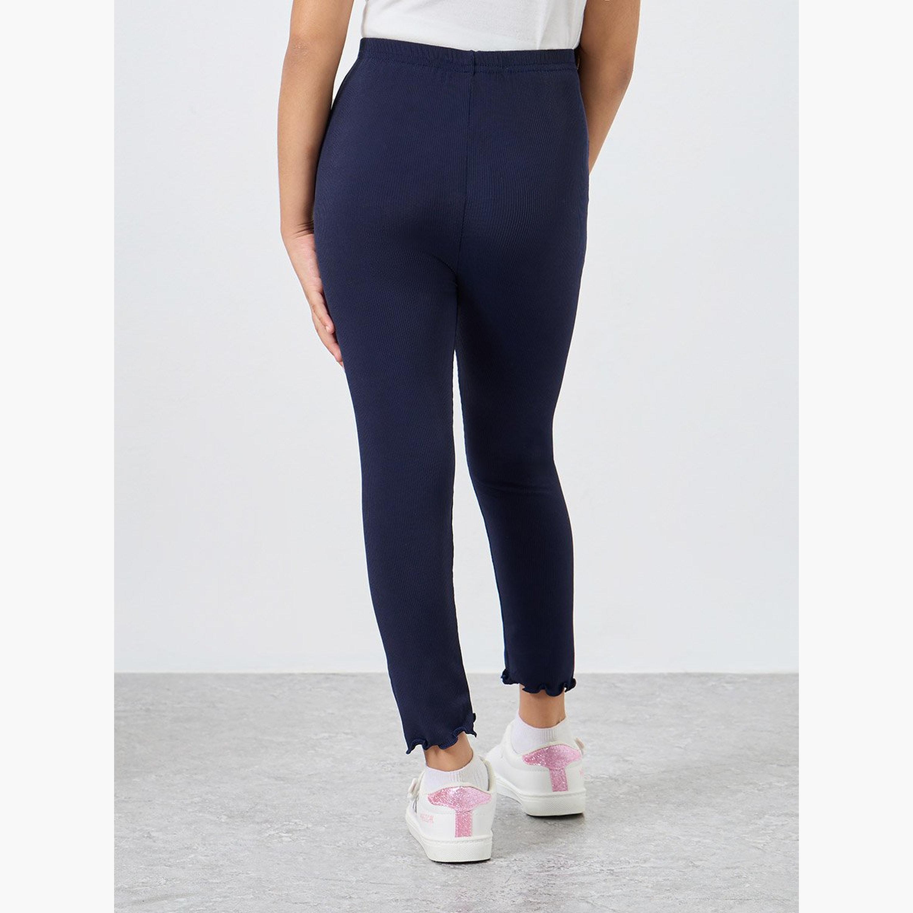 Styli Girls Navy Swan Embroidery Leggings-girls-clothing-bottoms-leggings-image-4