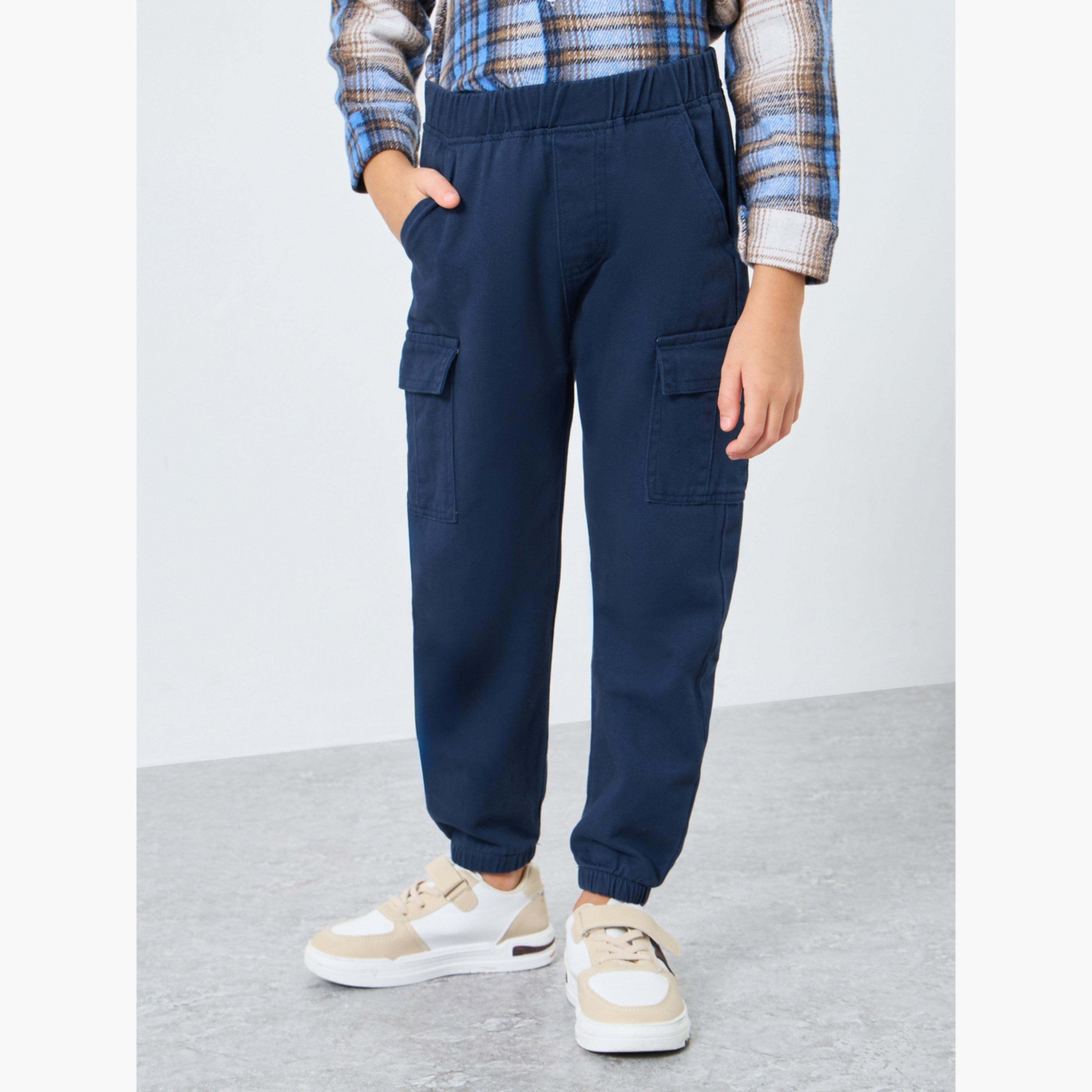 Styli Boys Navy Solid Cargo Joggers-boys-clothing-bottoms-joggersandtrackpants-image-1