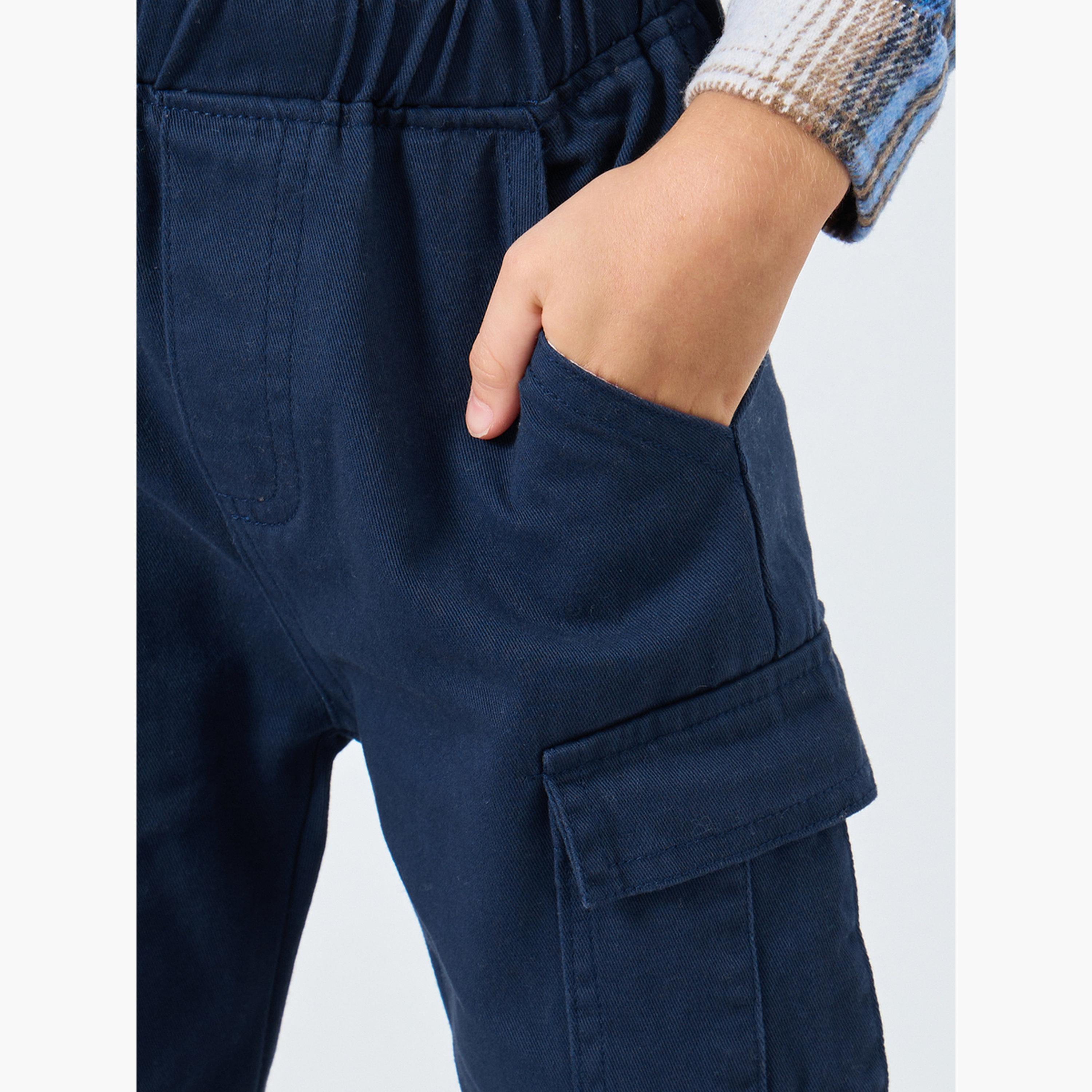 Styli Boys Navy Solid Cargo Joggers-boys-clothing-bottoms-joggersandtrackpants-image-3