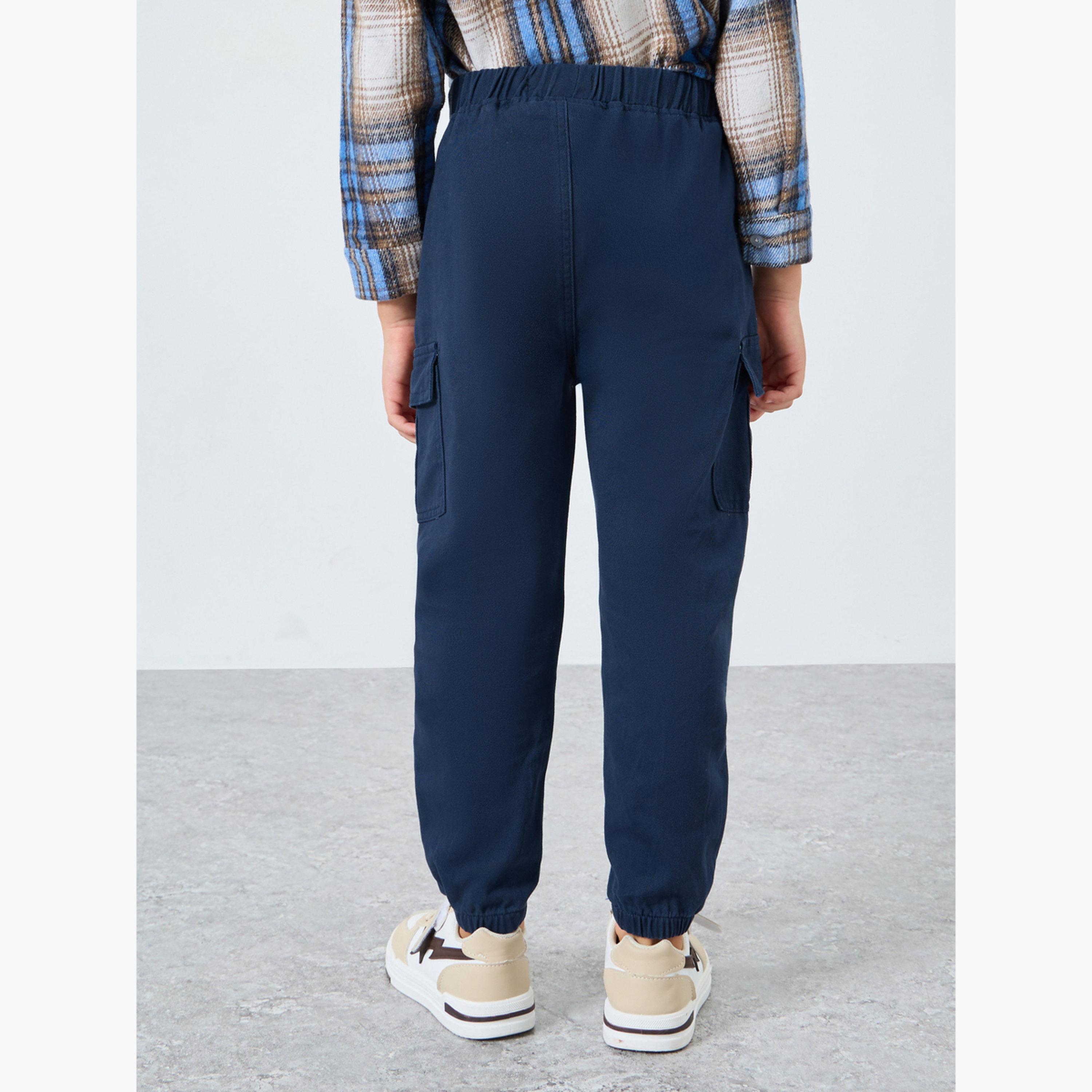 Styli Boys Navy Solid Cargo Joggers-boys-clothing-bottoms-joggersandtrackpants-image-4