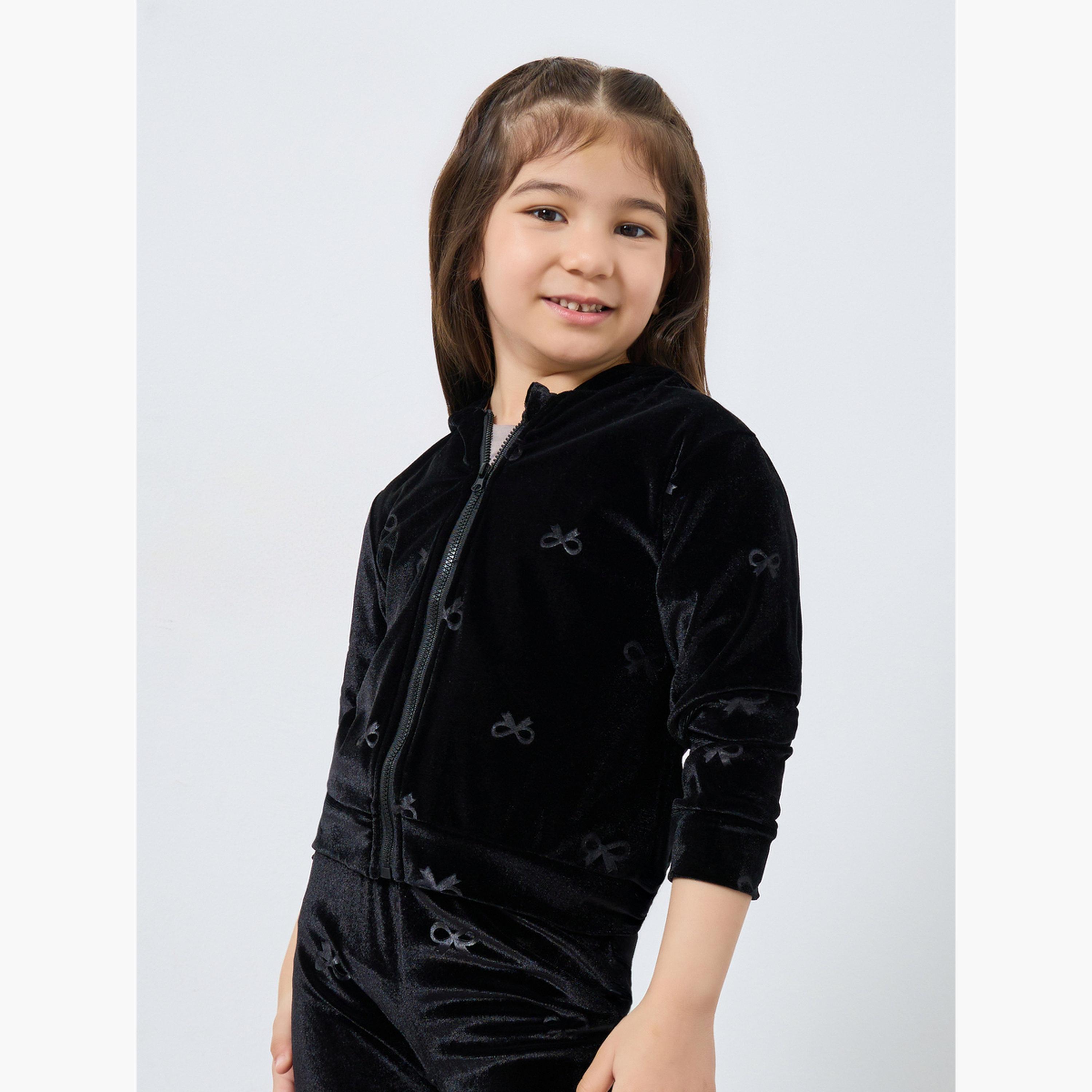 ستايلي - طقم سويت شيرت وبنطال رياضي من المخمل الأسود للبنات-girls-clothing-setsandcoords-image-3