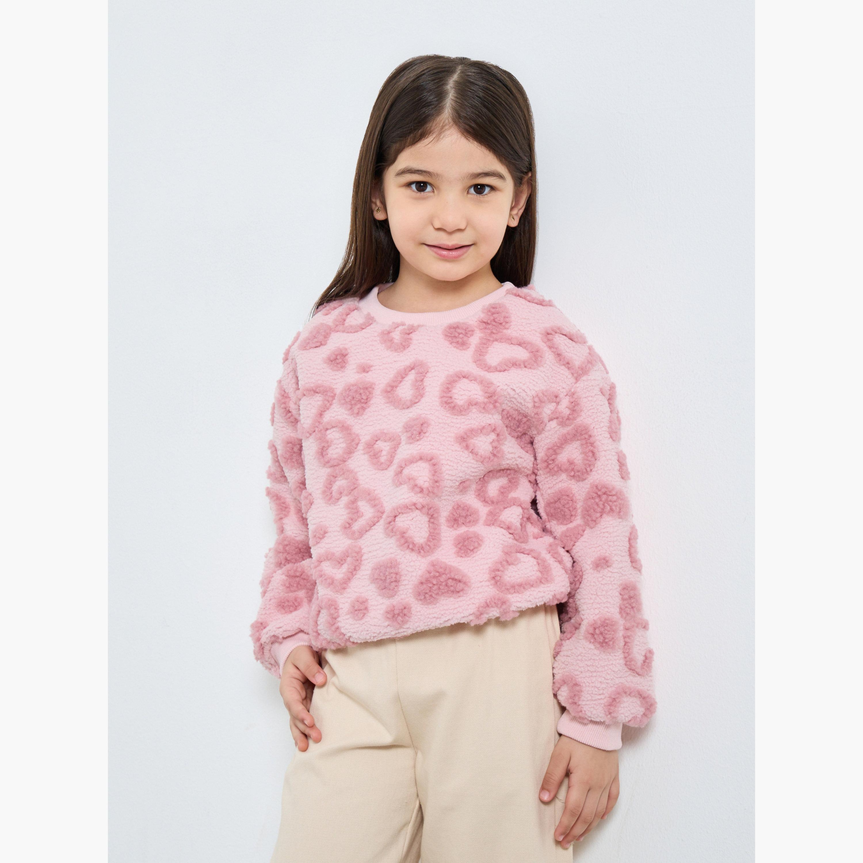Styli Textured Round Neck Long Sleeves Girl's Sweatshirt-girls-clothing-sweatshirts-image-1