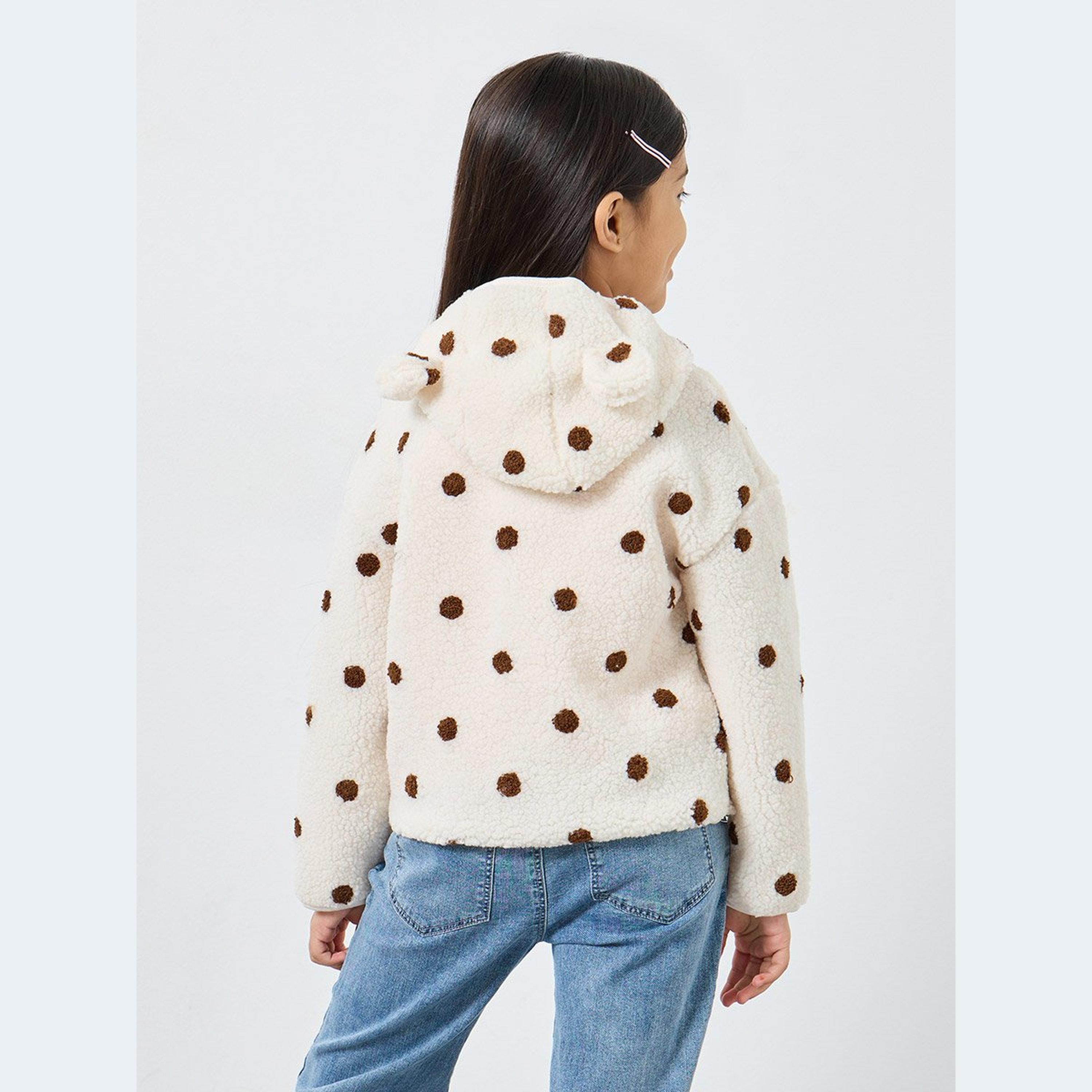 ستايلي - جاكيت بغطاء رأس من الفرو الصناعي منقط-girls-clothing-winterwear-jacketsandcoats-image-5