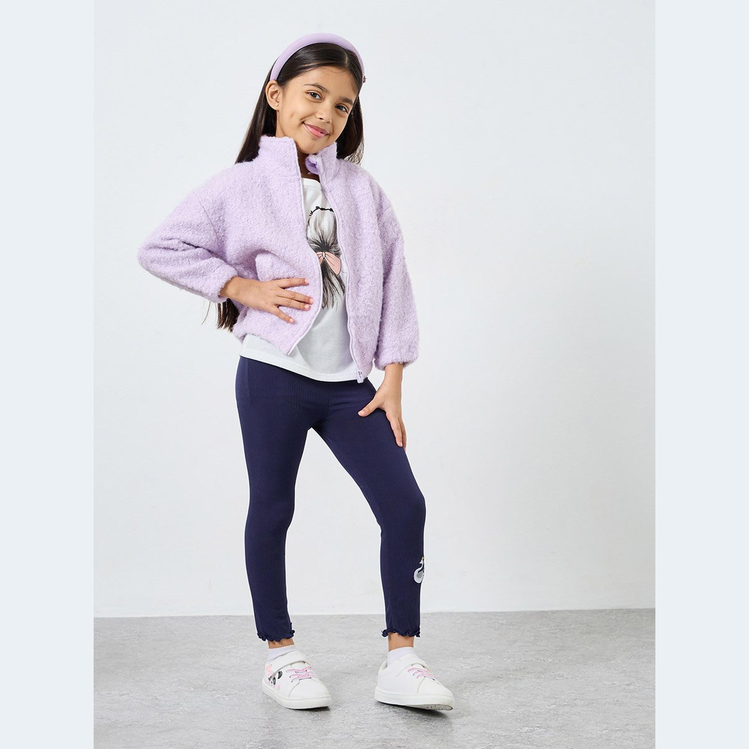 ستايلي - جاكيت أرجواني سادة من الفرو الصناعي بسحاب أمامي-girls-clothing-jacketsandcoats-image-2