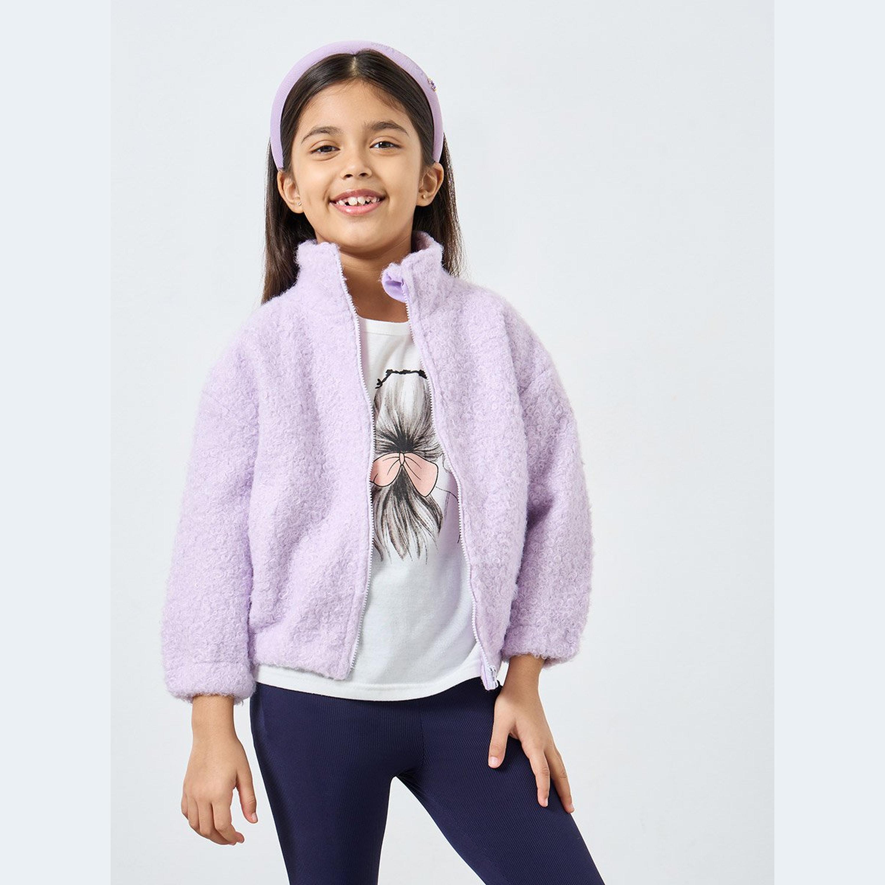 ستايلي - جاكيت أرجواني سادة من الفرو الصناعي بسحاب أمامي-girls-clothing-jacketsandcoats-image-3