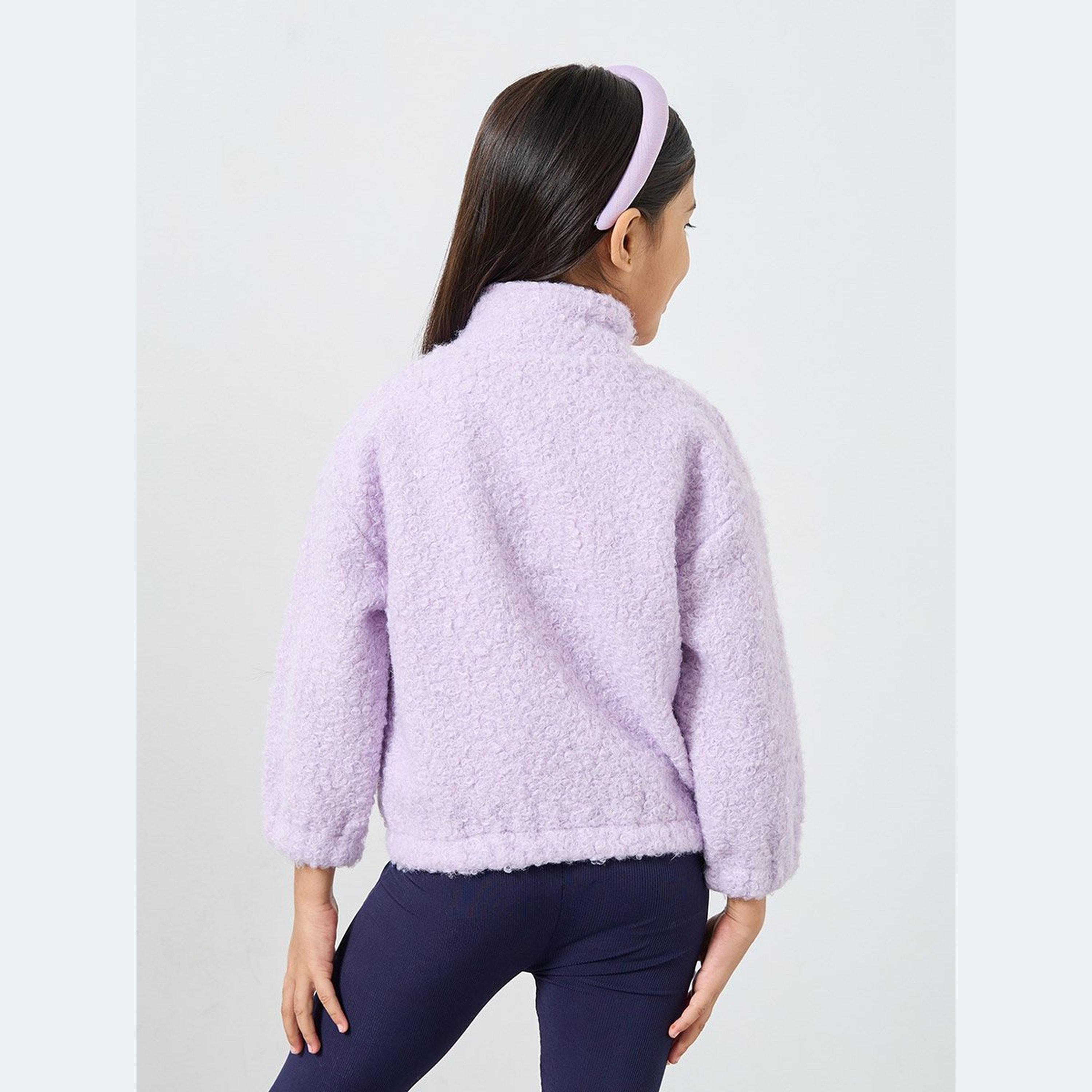 Styli Lilac Plain Faux Fur Zip Front Jacket-girls-clothing-jacketsandcoats-image-5