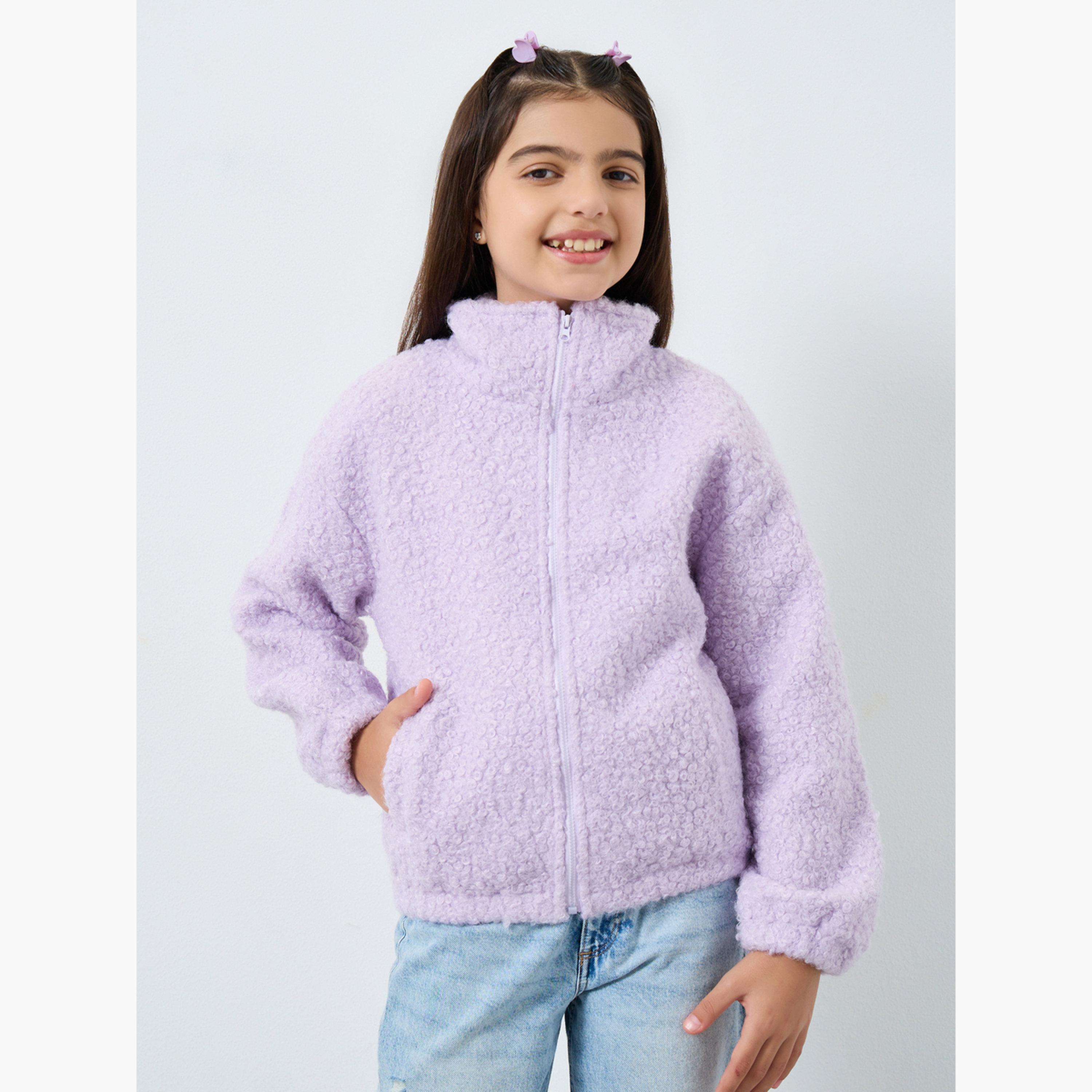 Styli Teens Lilac Furry Jacket with Collar-girls-clothing-jacketsandcoats-image-1