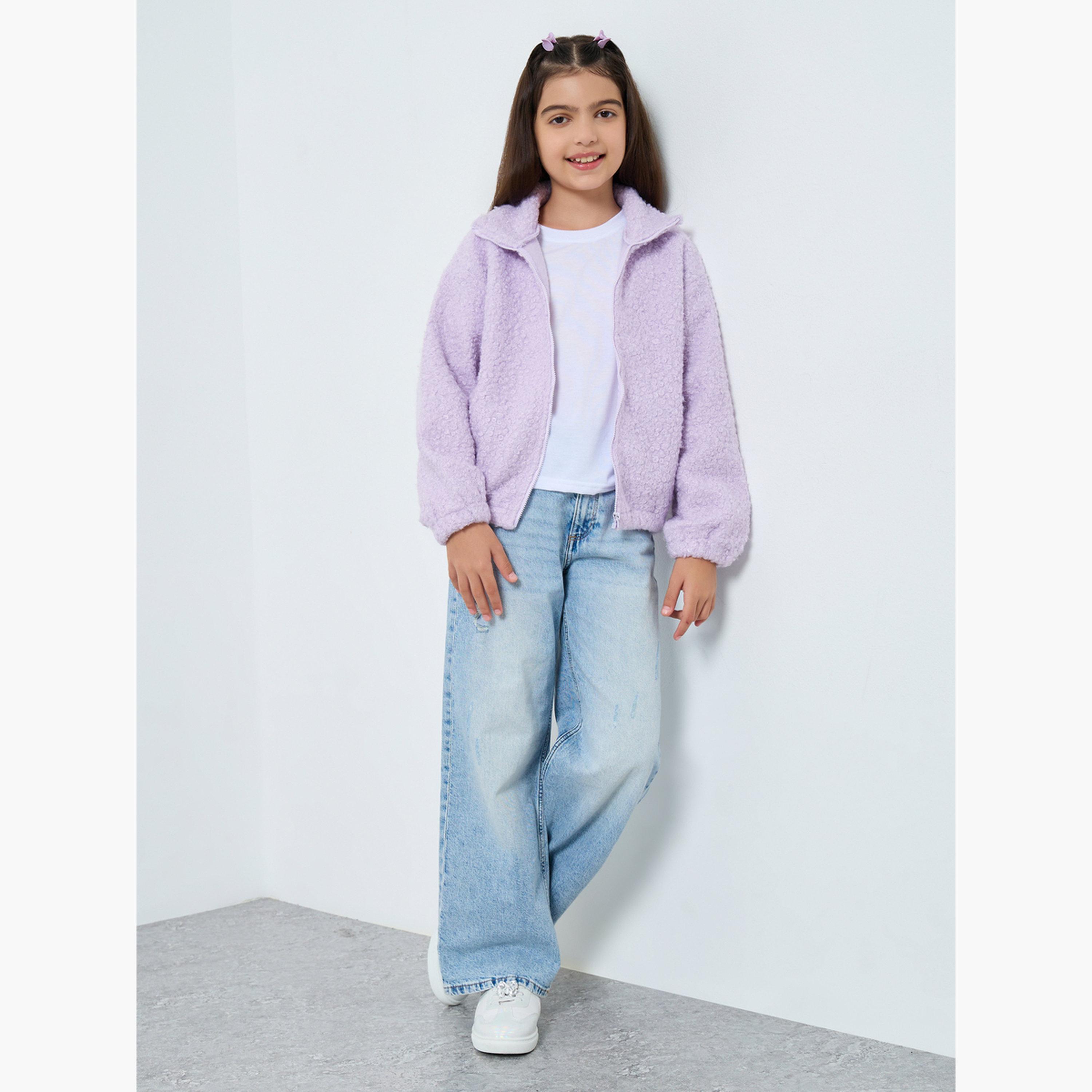 Styli Teens Lilac Furry Jacket with Collar-girls-clothing-jacketsandcoats-image-2