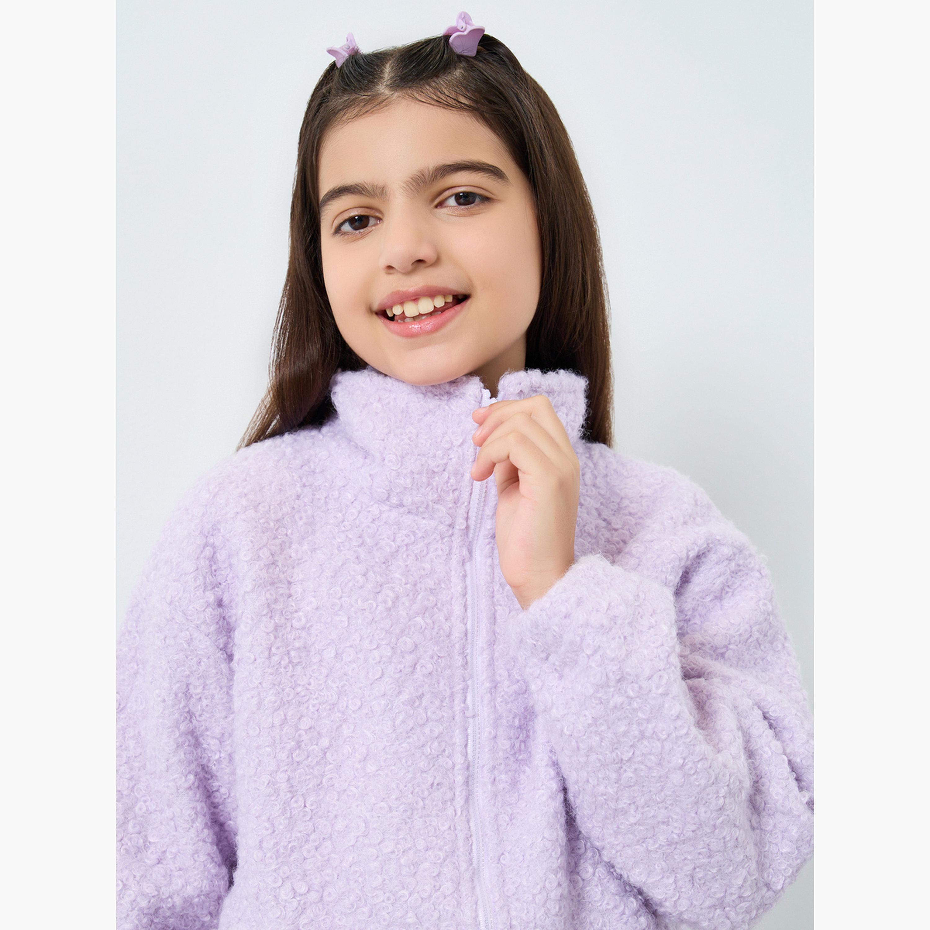 Styli Teens Lilac Furry Jacket with Collar-girls-clothing-jacketsandcoats-image-4
