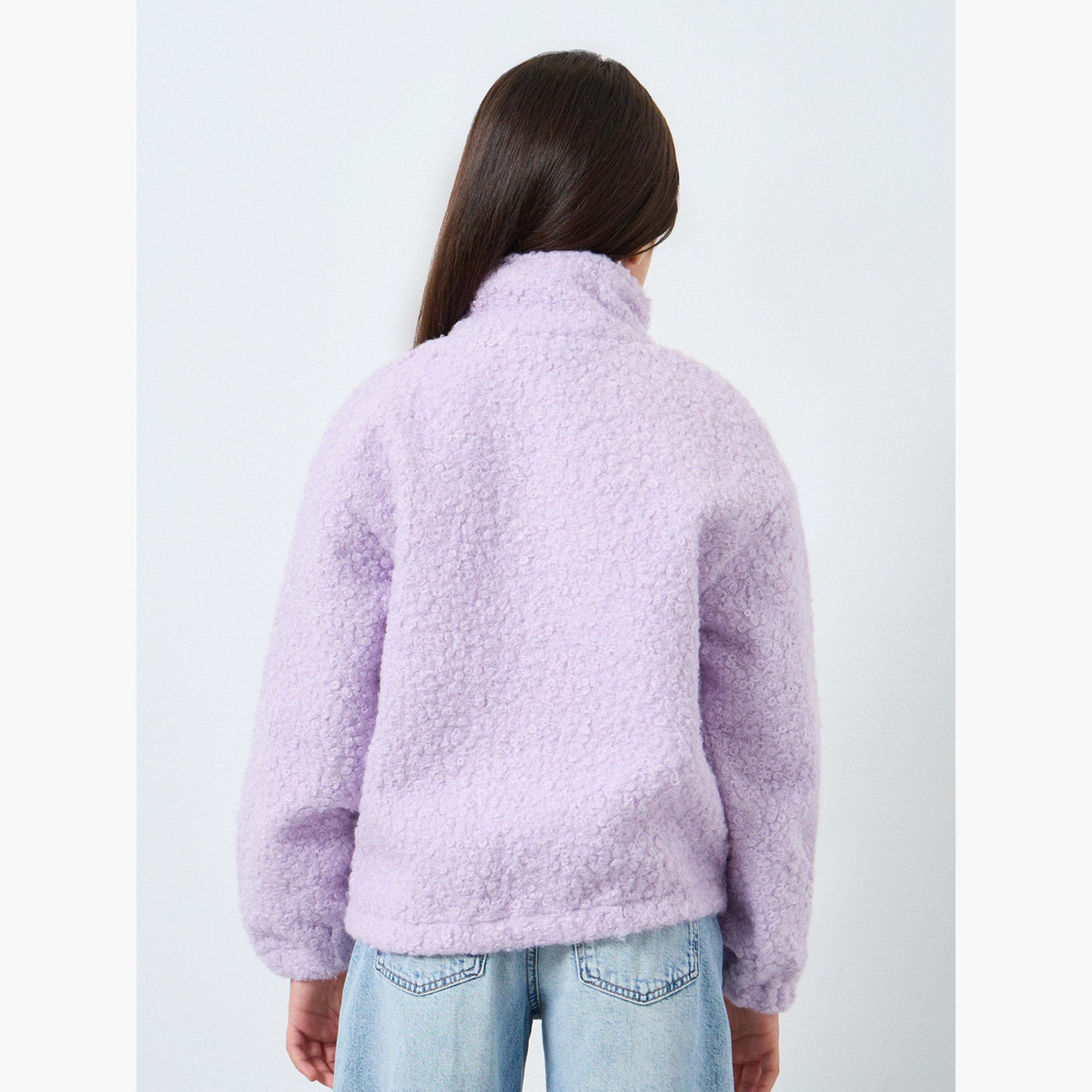 Styli Teens Lilac Furry Jacket with Collar-girls-clothing-jacketsandcoats-image-5